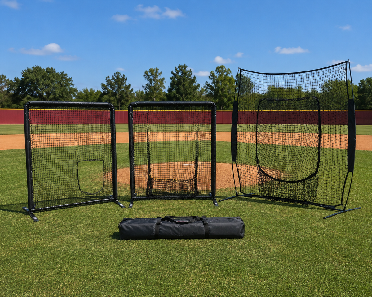 protective screens sitting on a baseball field