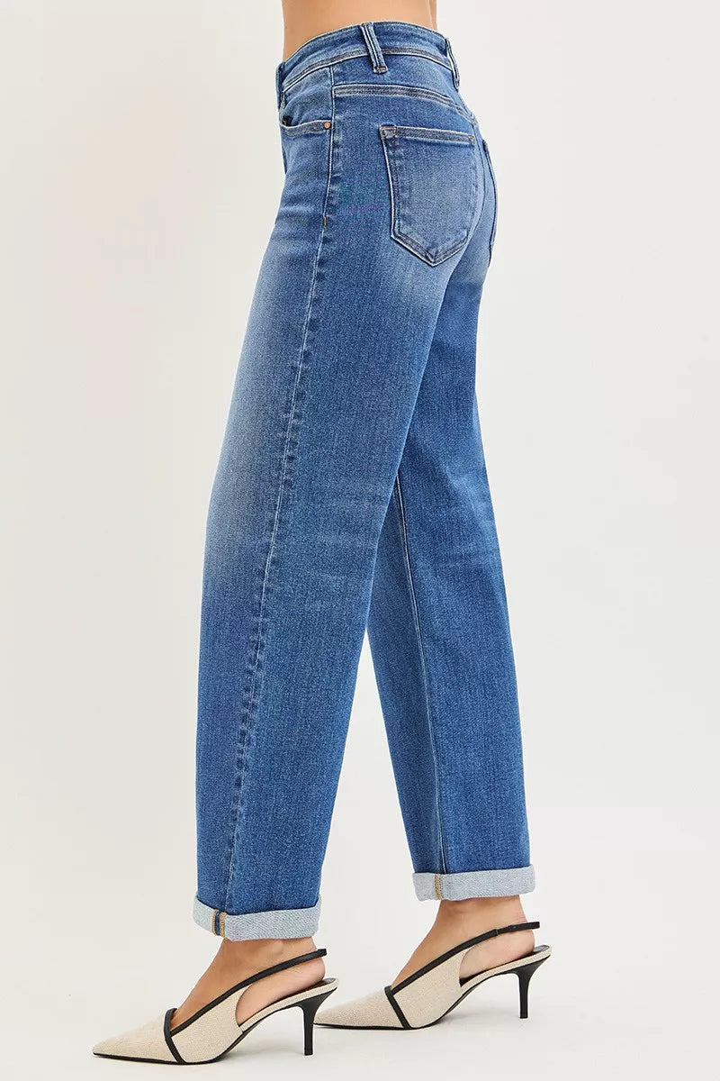RISEN Full Size High Rise Relaxed Fit Ankle Straight Cuff Jeans Plus Size