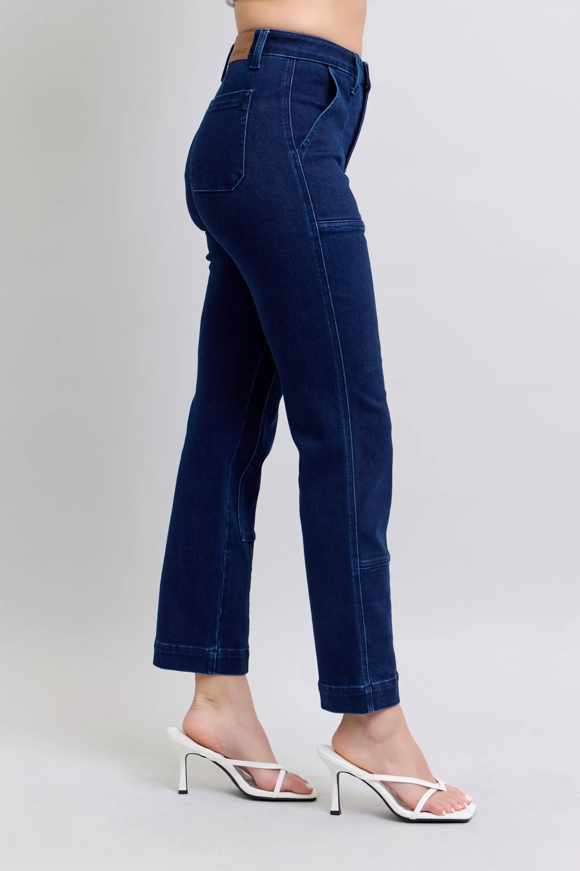 Judy Blue Full Size Hw Work Wear Knee Patch Straight Jeans Plus Size
