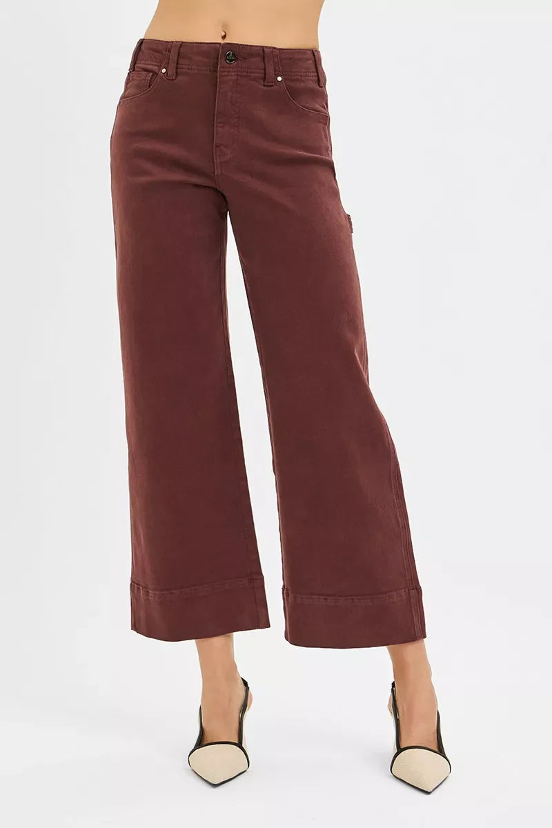 RISEN Tummy Control High Rise Crop Wide No Waist Band Pants