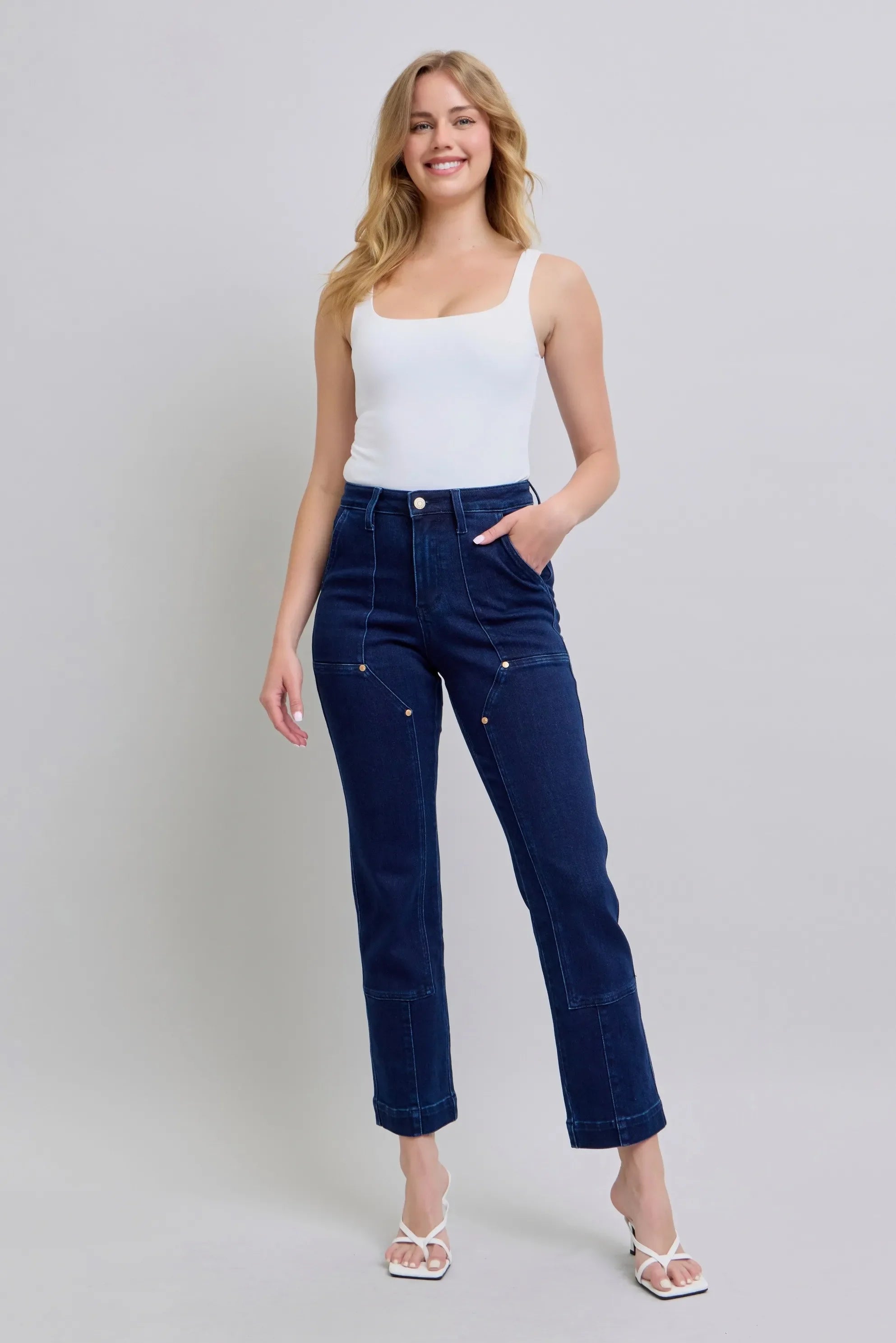 Judy Blue Full Size Hw Work Wear Knee Patch Straight Jeans Plus Size