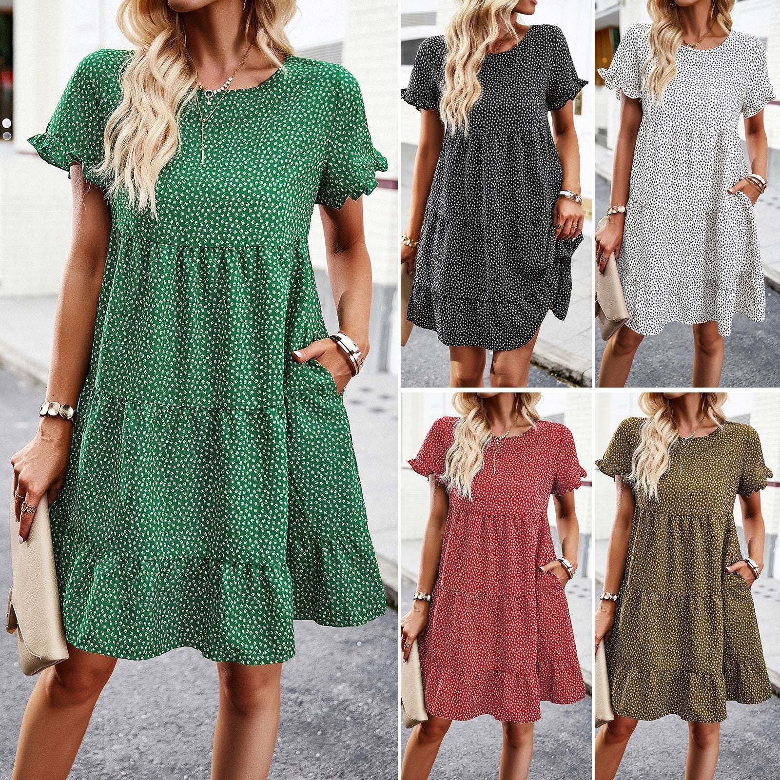 Leisure vacation printed dress with spring/summer temperament and ranch style