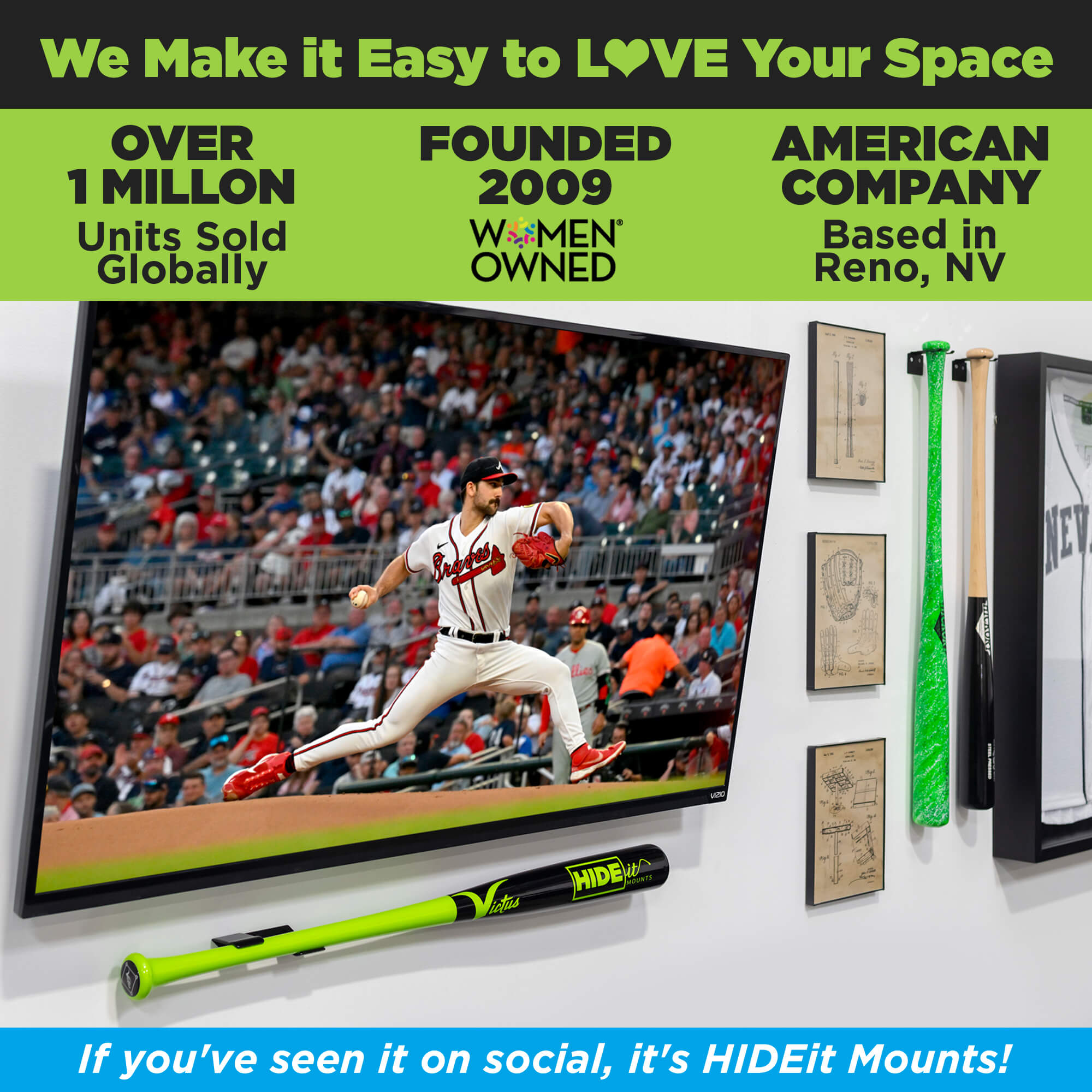 HIDEit HBat | Horizontal Baseball Bat Mount