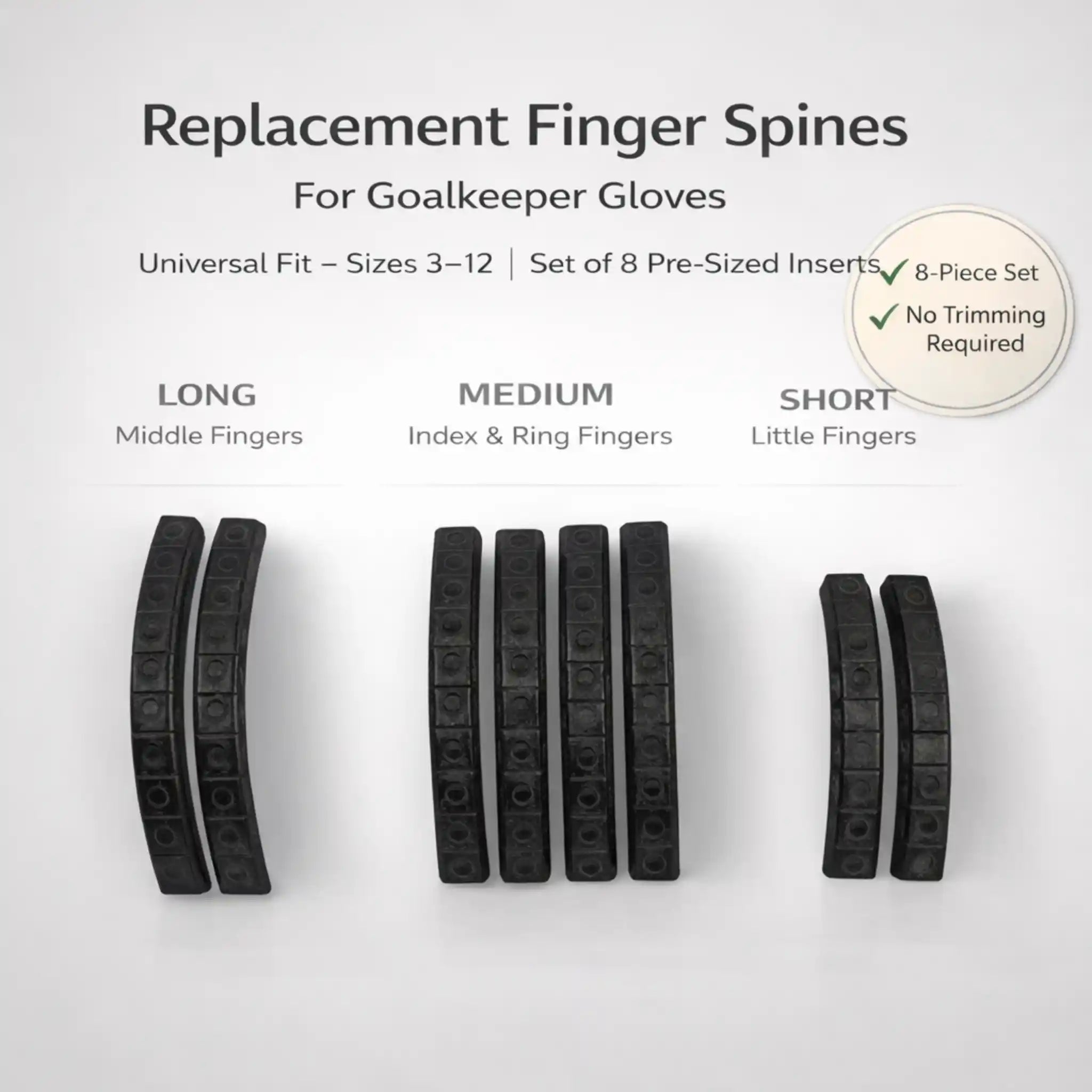 Replacement Finger Spines for Goalkeeper Gloves – Set of 8 Fingersaves