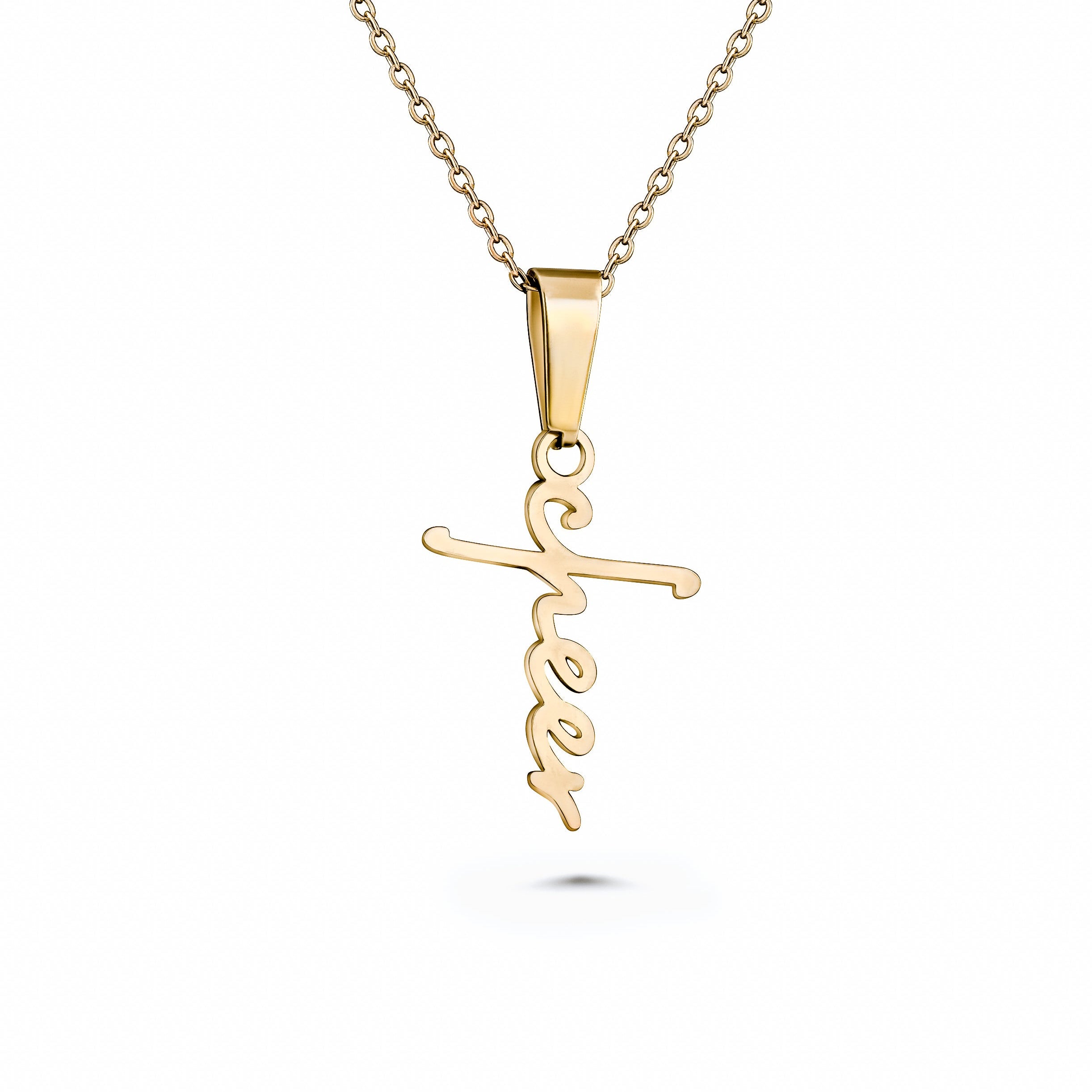 Cheer Script Cross Necklace