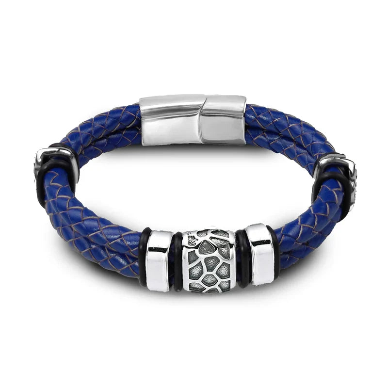 Brown Luxury 316L Stainless Steel Irregularly Cracked Man Bracelet Genuine Braided Leather Men's Jewelry Items