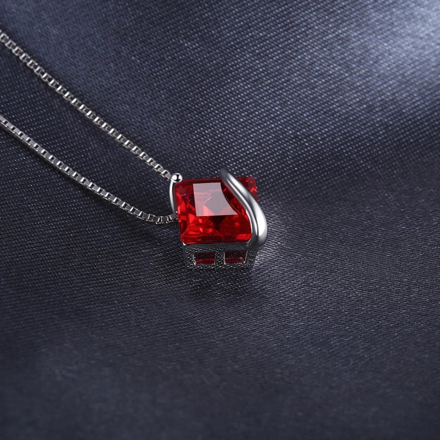 JewelryPalace Square Created Red Ruby 925 Sterling Silver Pendant Necklace Gemstones Choker Statement Necklace Without Chain