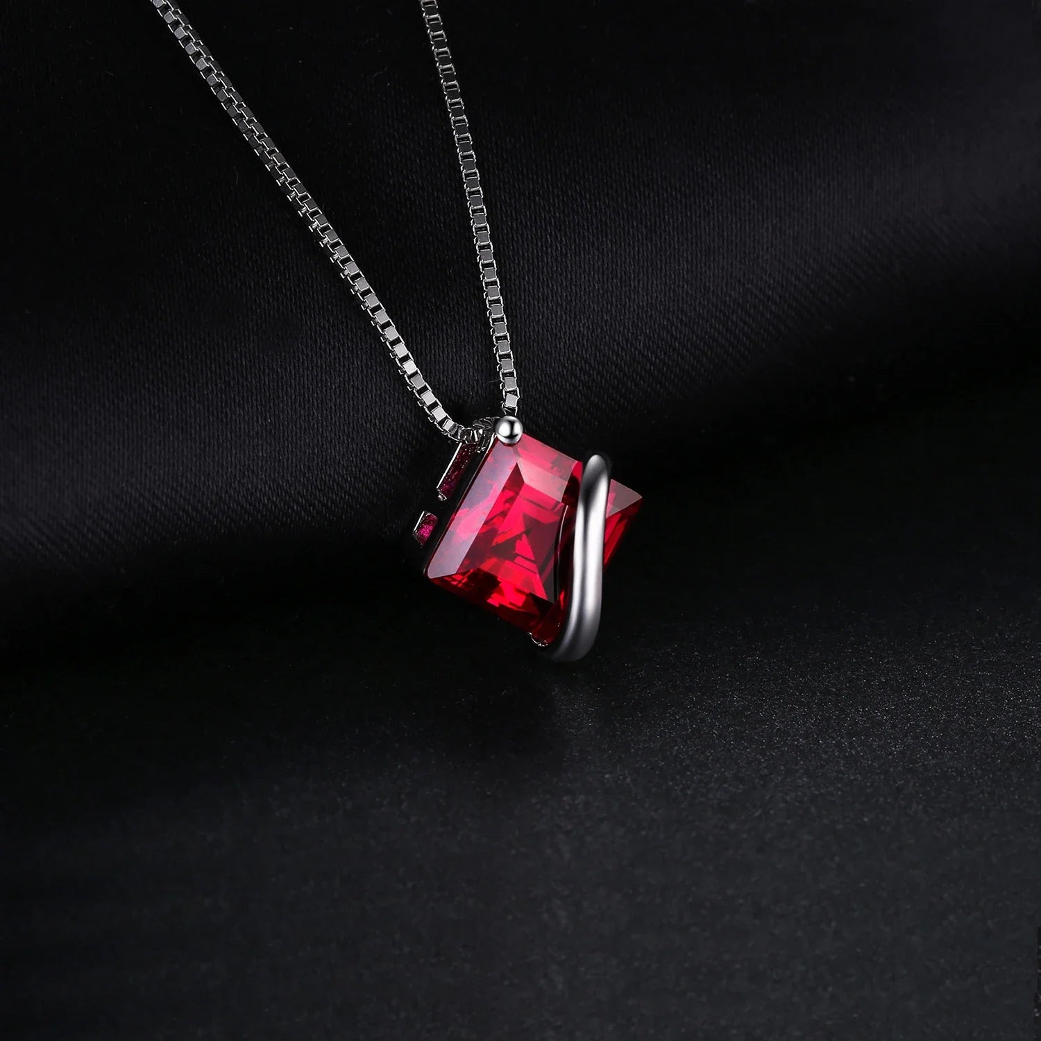 JewelryPalace Square Created Red Ruby 925 Sterling Silver Pendant Necklace Gemstones Choker Statement Necklace Without Chain