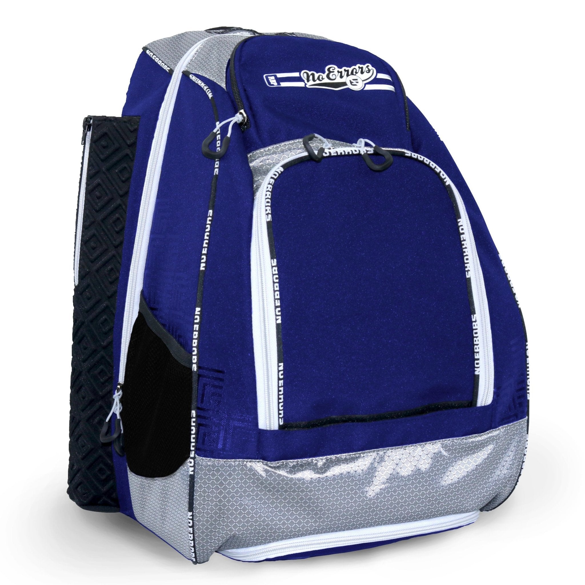 Blue sports bag with gray accents and visible branding on a white background