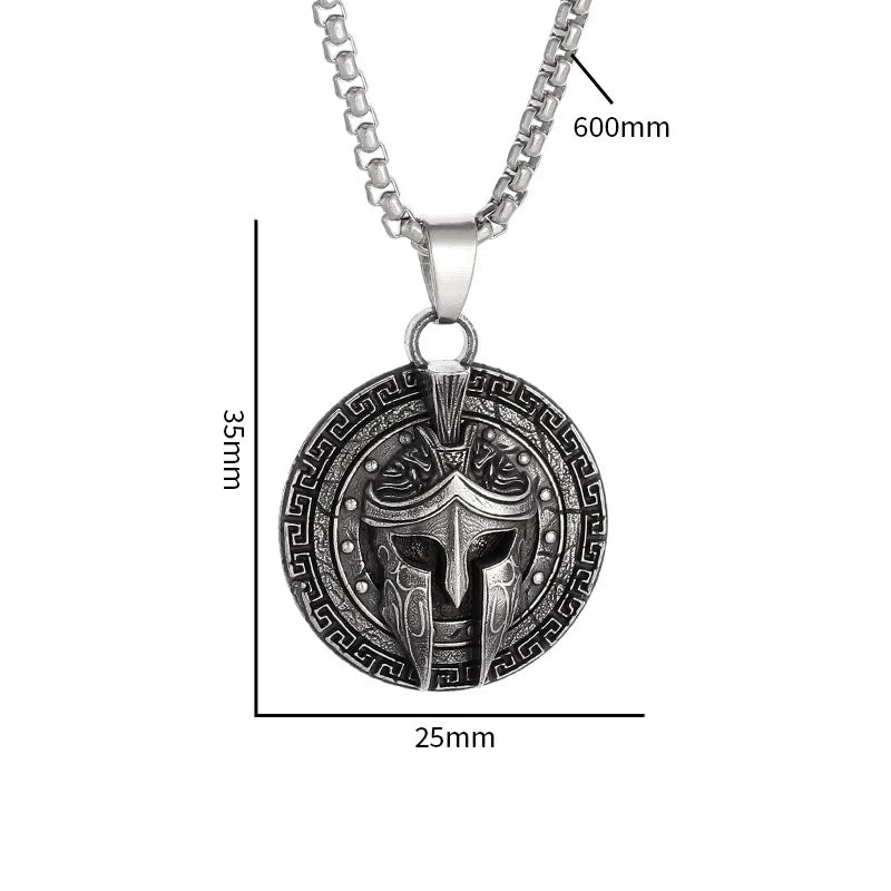 Vintage Ancient Greek Warrior Spartan Shield Pendant Necklace 316L Stainless Steel Men Personalized Punk Amulet Jewelry Gift