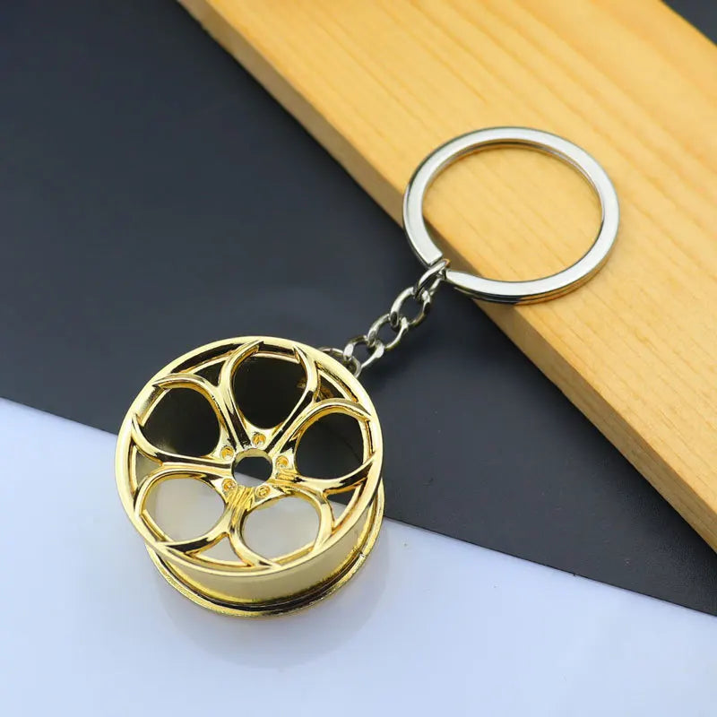 Creative Metal Mini Auto Parts Car Wheel Keychain Body Kit Enthusiast Keyring Accessories Key Ring Chain for Men Woman Gift