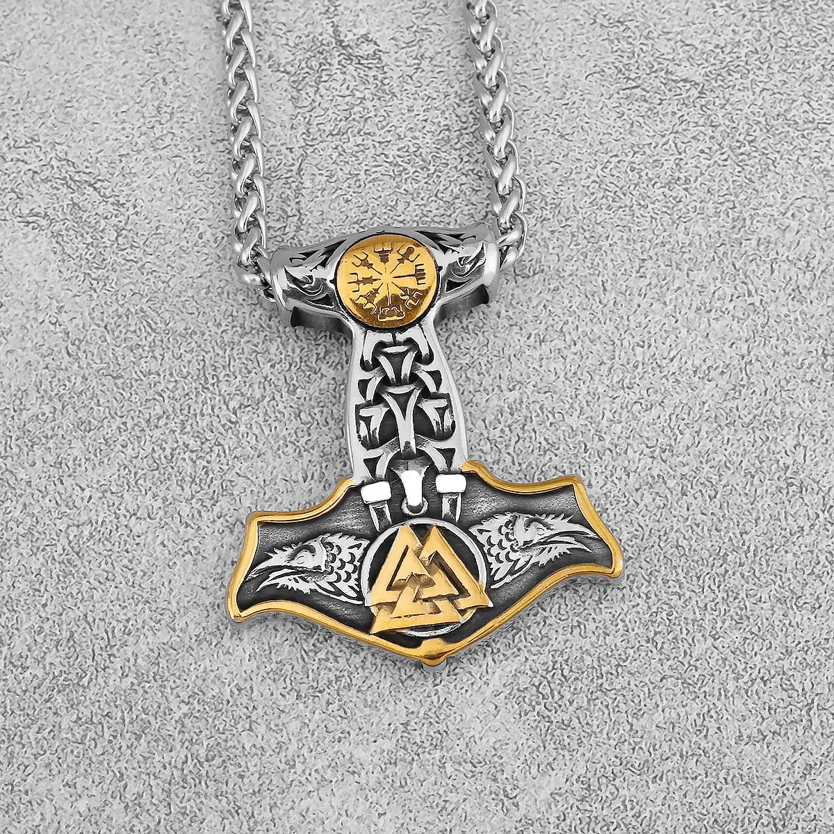 Vintage Thor's Hammer Raven Necklace Stainless Steel Jewelry Animal Nordic Viking Rune Jewelry Pendant Celtic Knot Gift
