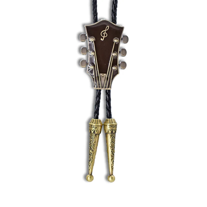 Popular guitar instrument genuine leather polo tie pendant necklace,adjustable,oil dripping technique,gift for music enthusiasts