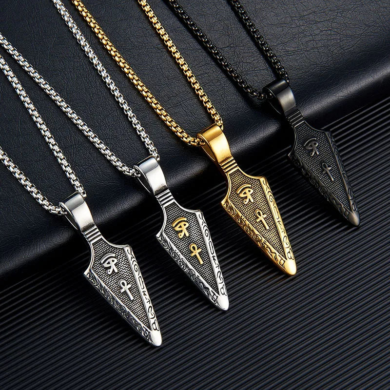 Horus Eye Anka Spearhead Titanium Steel Necklace Carbon Fiber Stainless Steel Men's Pendant Gift for Men Women