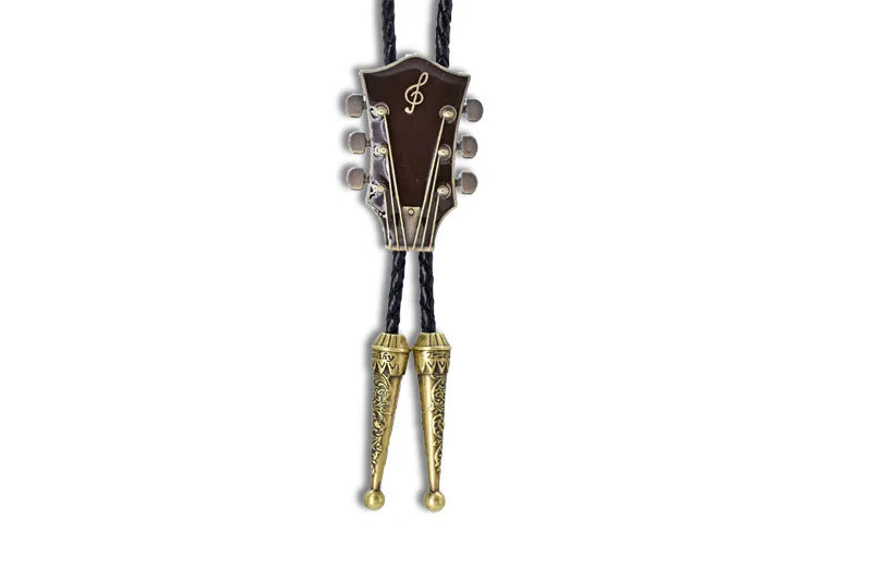 Popular guitar instrument genuine leather polo tie pendant necklace,adjustable,oil dripping technique,gift for music enthusiasts