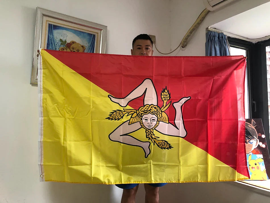 SKY FLAG Sicily Flag 90x150cm 3x5ft Sicilia Sicilian Flags and Banners Italy Trinacria Symbol Sicily Flag for Decoration