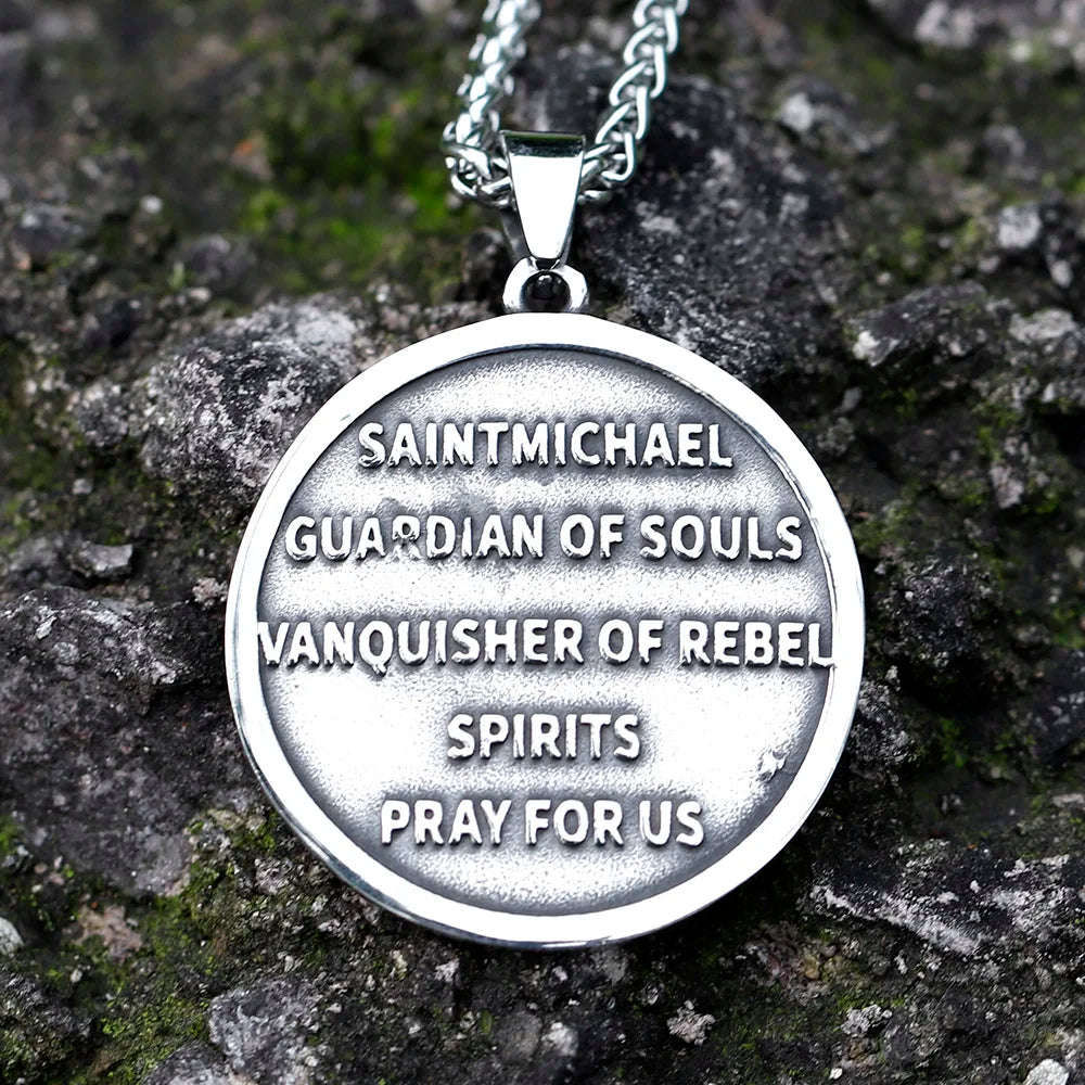 new Men Stainless Steel Archangel St.Michael Guardian Pendant Necklaces Fashion Jewelry Creativity Chains Gifts