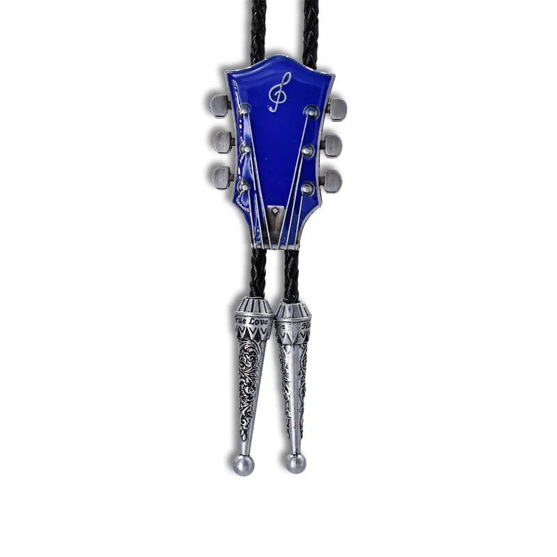 Popular guitar instrument genuine leather polo tie pendant necklace,adjustable,oil dripping technique,gift for music enthusiasts