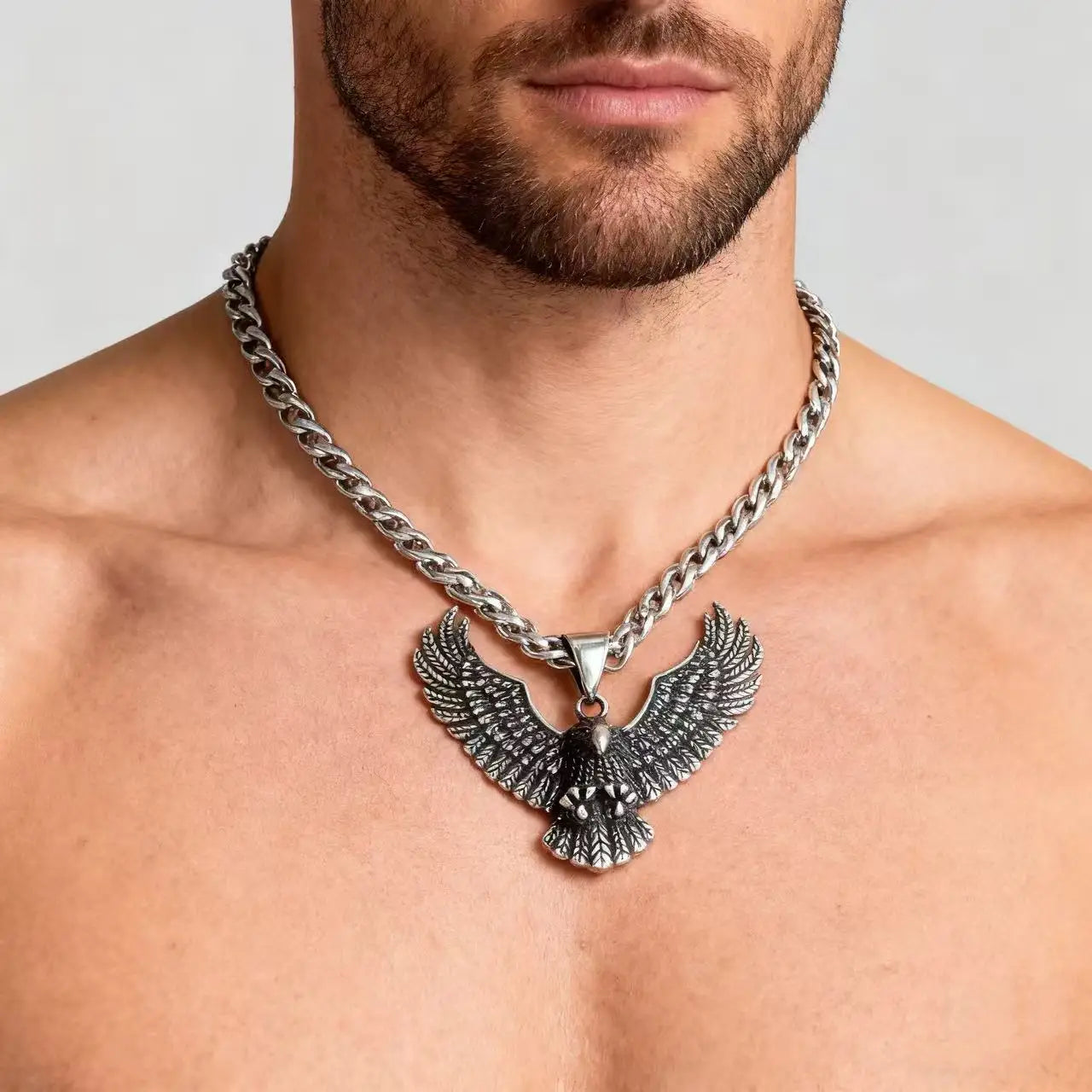HNSP 316L Stainless Steel Viking Style Eagle Pendant Necklace For Men Punk Gothic Jewelry Accessories