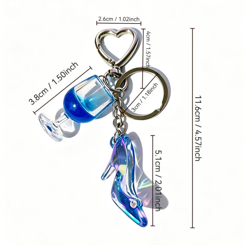 New Colorful Wine Glass High Heels Keychain Cute Laser Princess High Heels Acrylic Pendant with Heart shaped Buckle Suitable for