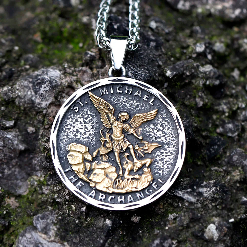 new Men Stainless Steel Archangel St.Michael Guardian Pendant Necklaces Fashion Jewelry Creativity Chains Gifts