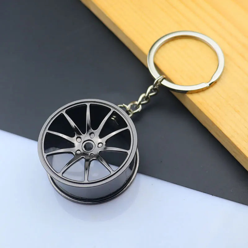 Creative Metal Mini Auto Parts Car Wheel Keychain Body Kit Enthusiast Keyring Accessories Key Ring Chain for Men Woman Gift