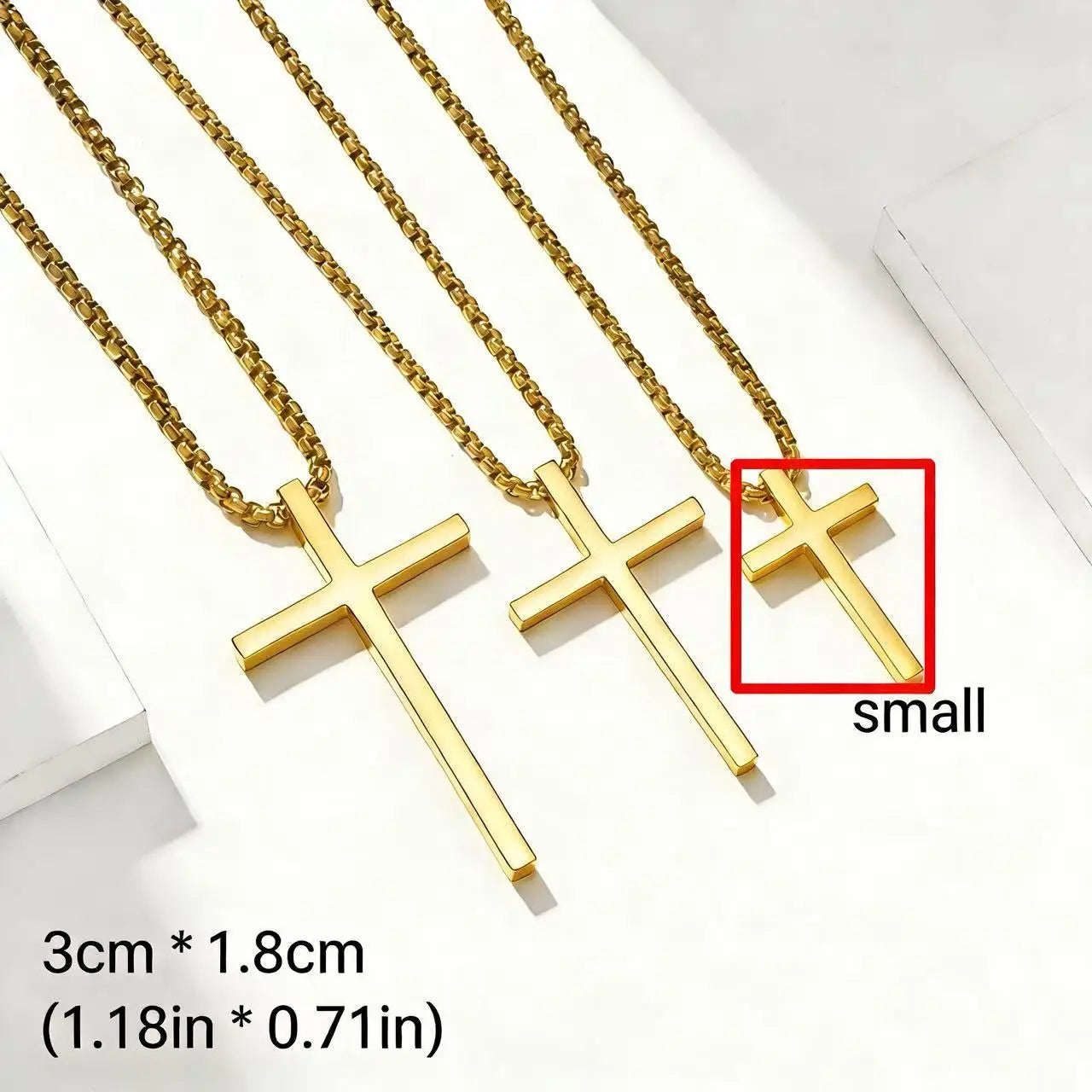 HNSP 316L Stainless Steel Cross Pendant Chain Necklace For Men Unisex Simple Style Large Medium Small Size Waterproof Jewelry