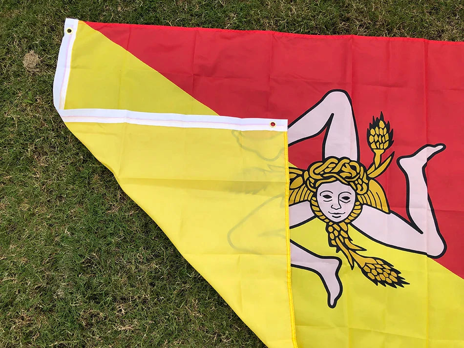 SKY FLAG Sicily Flag 90x150cm 3x5ft Sicilia Sicilian Flags and Banners Italy Trinacria Symbol Sicily Flag for Decoration