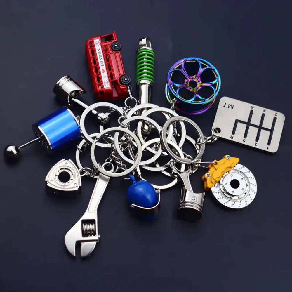 Creative Metal Mini Auto Parts Car Wheel Keychain Body Kit Enthusiast Keyring Accessories Key Ring Chain for Men Woman Gift