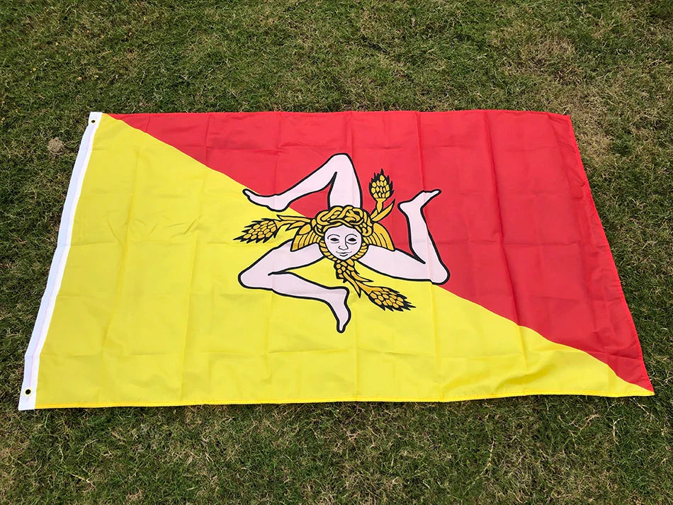 SKY FLAG Sicily Flag 90x150cm 3x5ft Sicilia Sicilian Flags and Banners Italy Trinacria Symbol Sicily Flag for Decoration