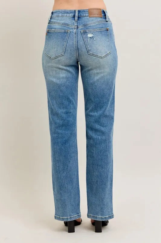 Judy Blue Full Size High Waist Vintage Wash Front Seam & Slit Straight Plus Size