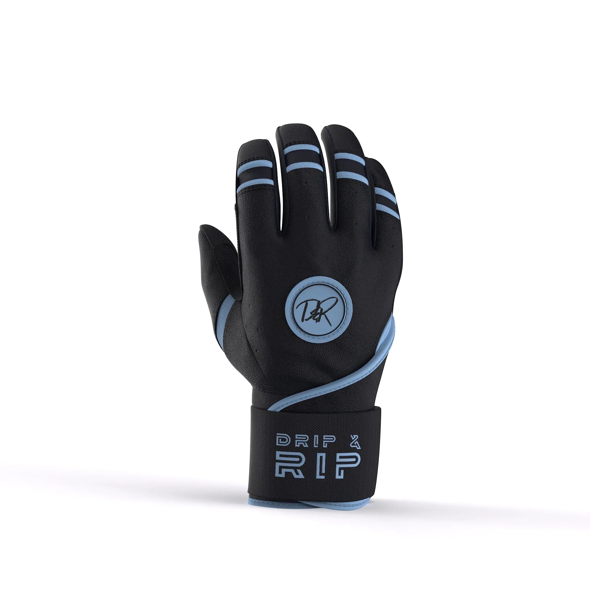 Drip & Rip™ 'Baller' Series Premium Leather Long Cuff Batting Glove Black Ice