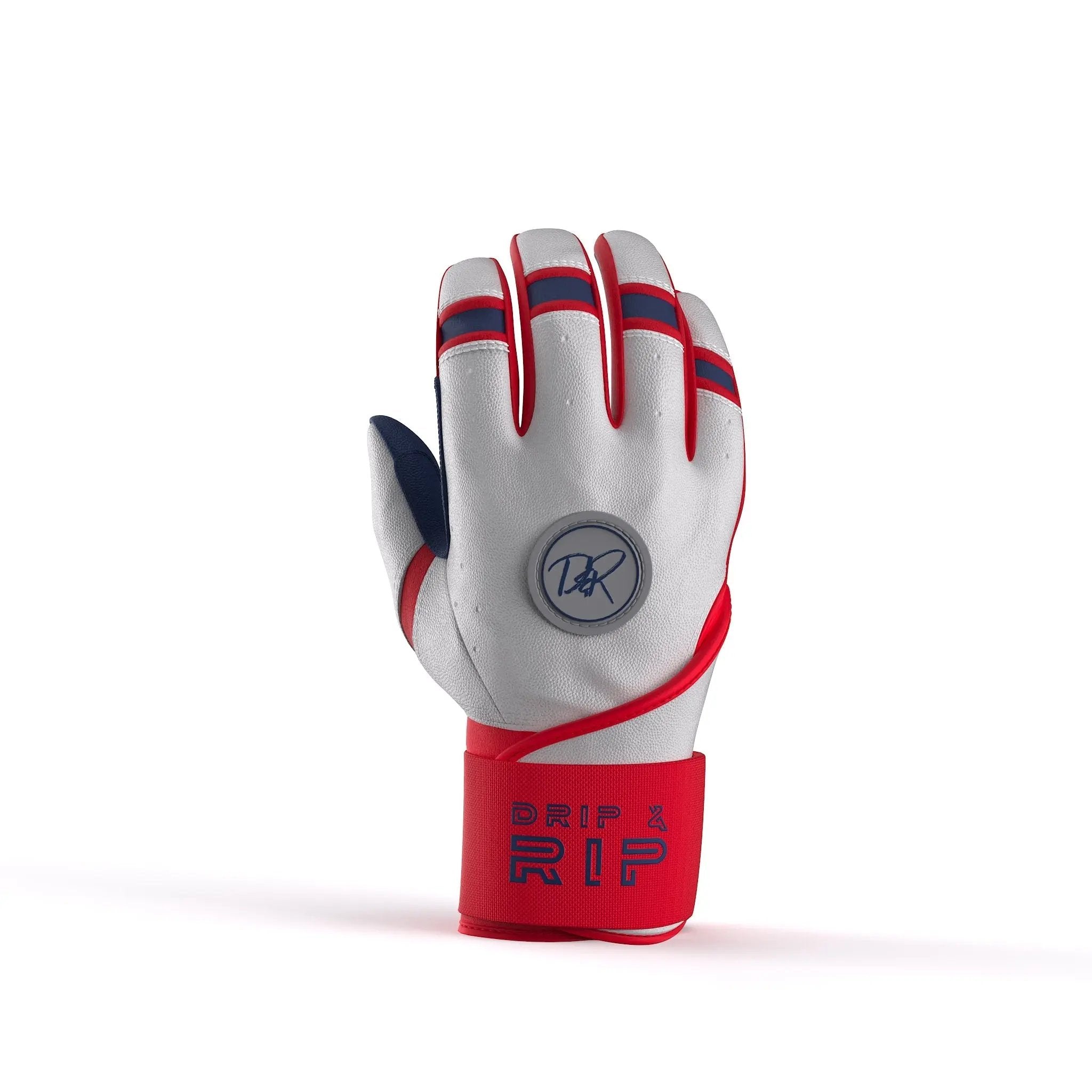 Drip & Rip™ "Baller" Series Premium Leather Long Cuff Batting Glove Flags