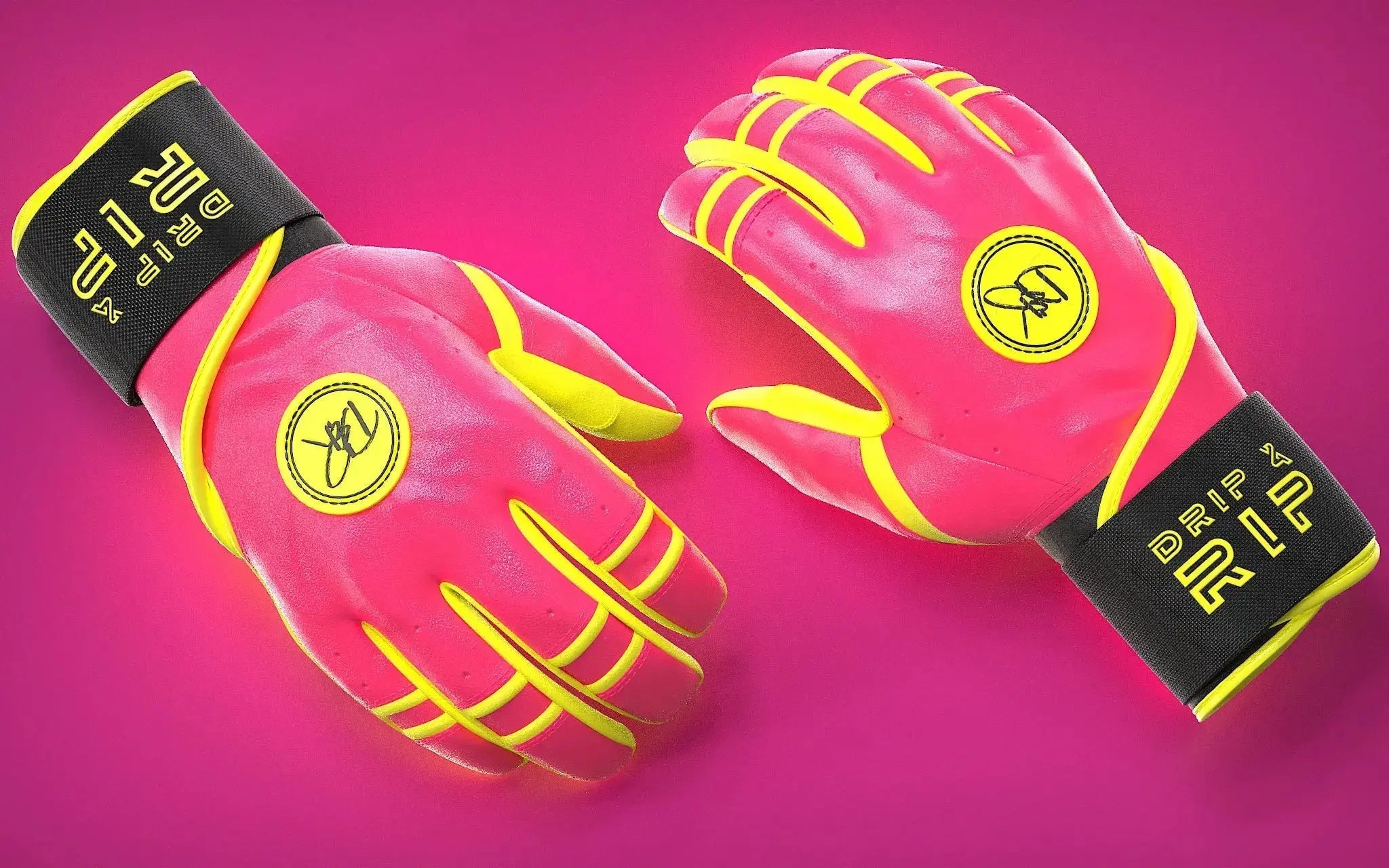 Drip & Rip™ 'Baller' Series Premium Leather Long Cuff Batting Glove Pink Lemonade
