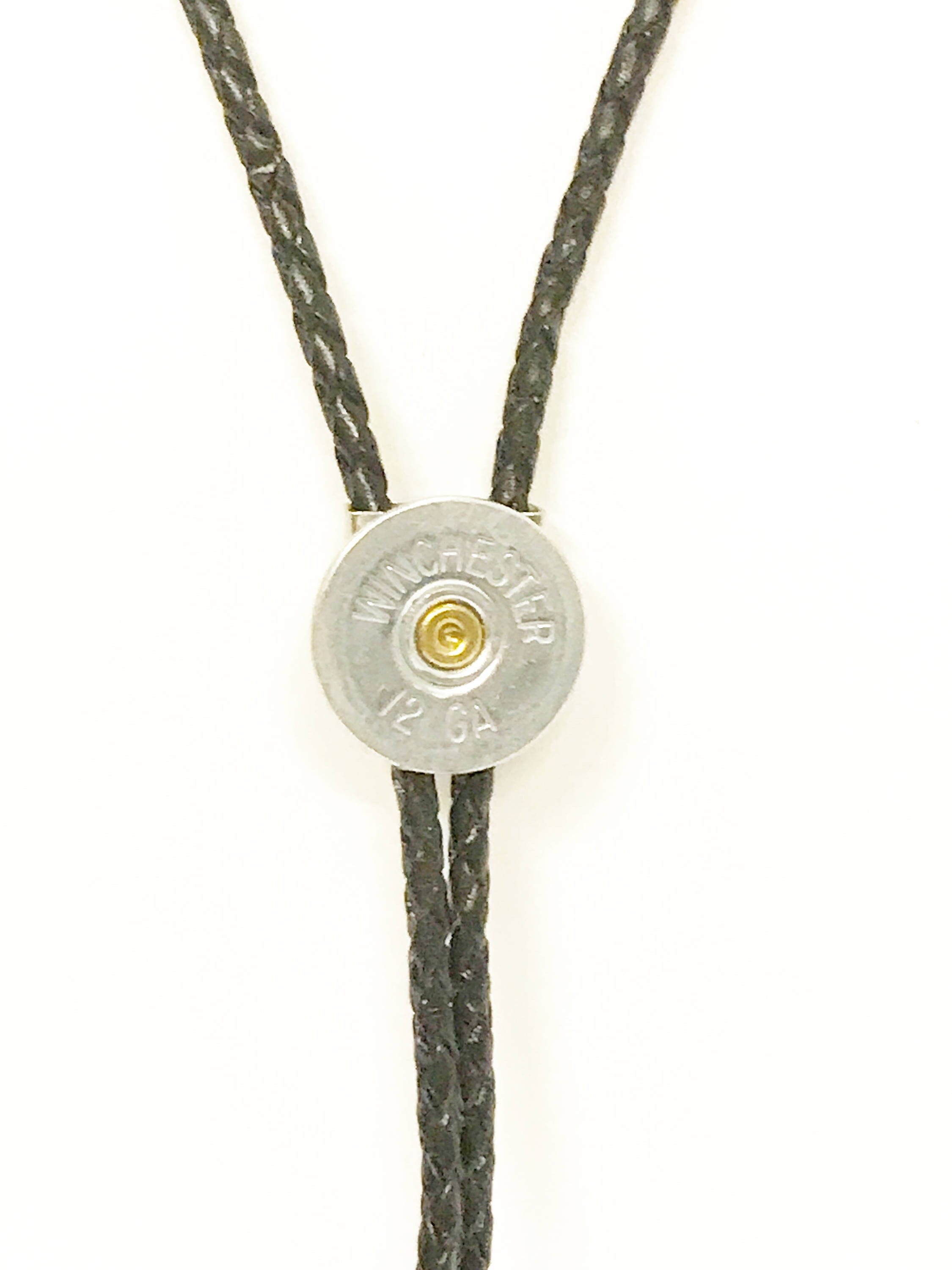 12 Gauge Shotgun Shell Bolo Tie, Black Cord Bola Tie Gift For Him, Southwestern Style, Shooting Sports Western Jewelry Gift For Dad