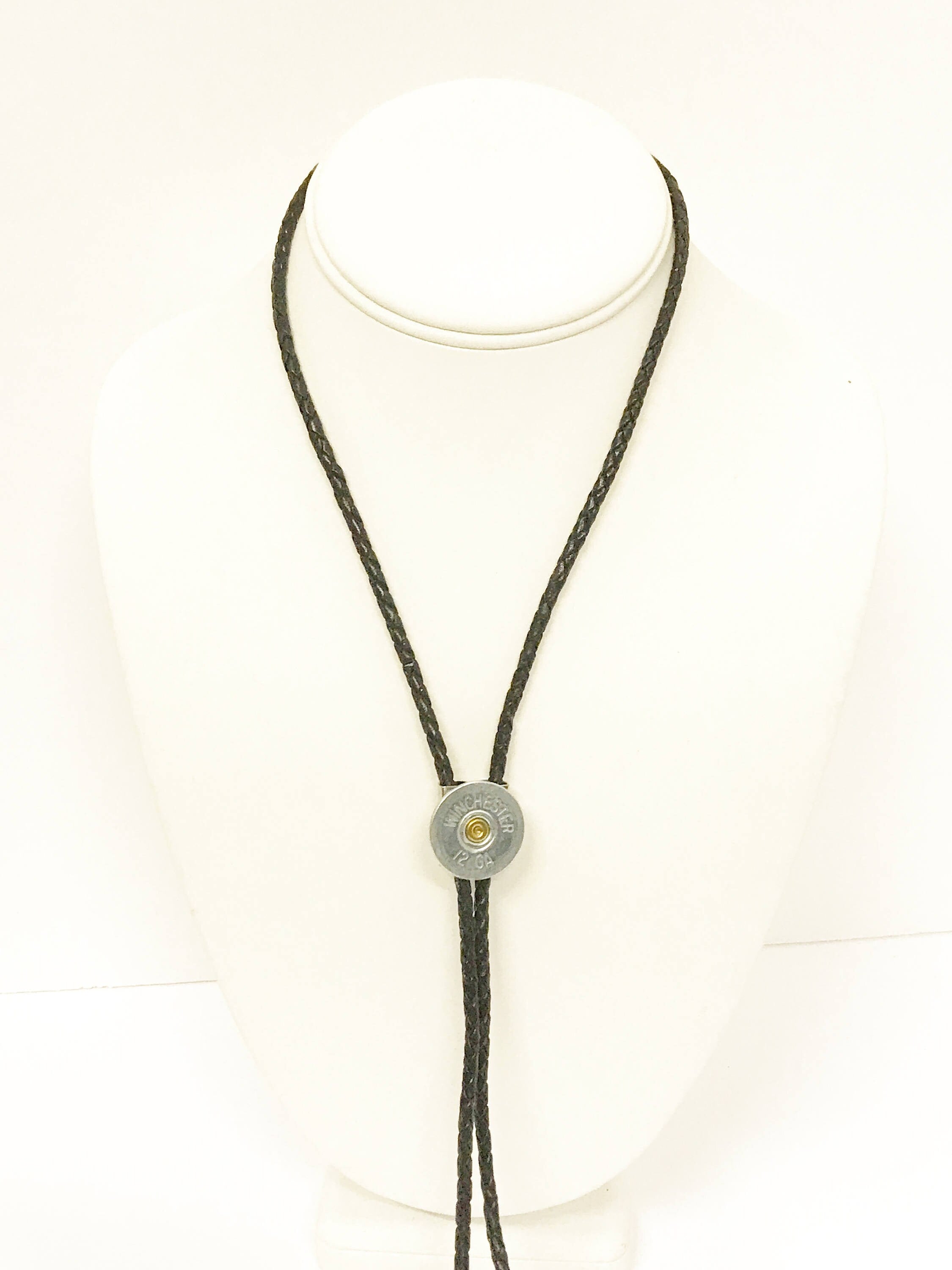12 Gauge Shotgun Shell Bolo Tie, Black Cord Bola Tie Gift For Him, Southwestern Style, Shooting Sports Western Jewelry Gift For Dad