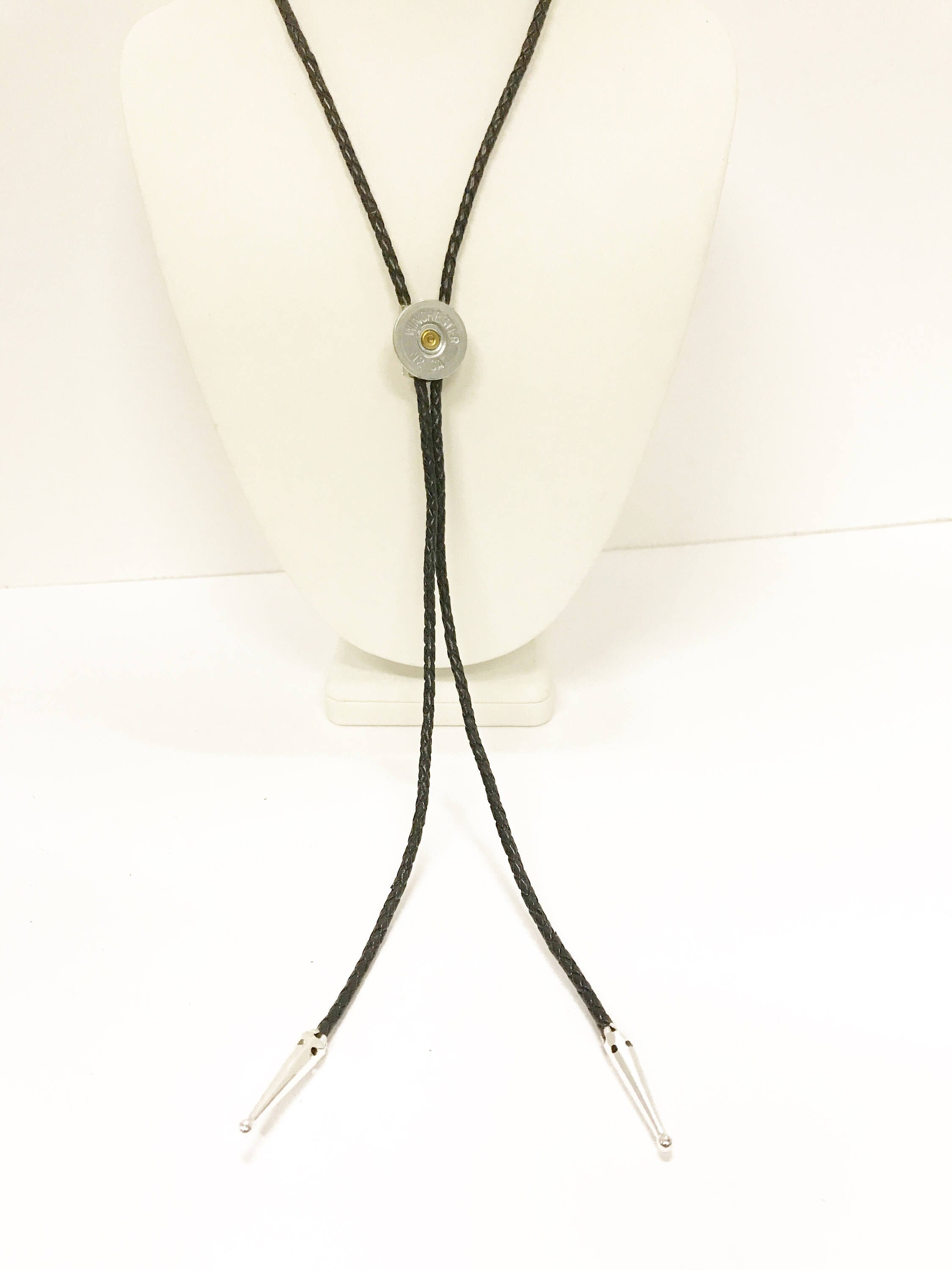 12 Gauge Shotgun Shell Bolo Tie, Black Cord Bola Tie Gift For Him, Southwestern Style, Shooting Sports Western Jewelry Gift For Dad