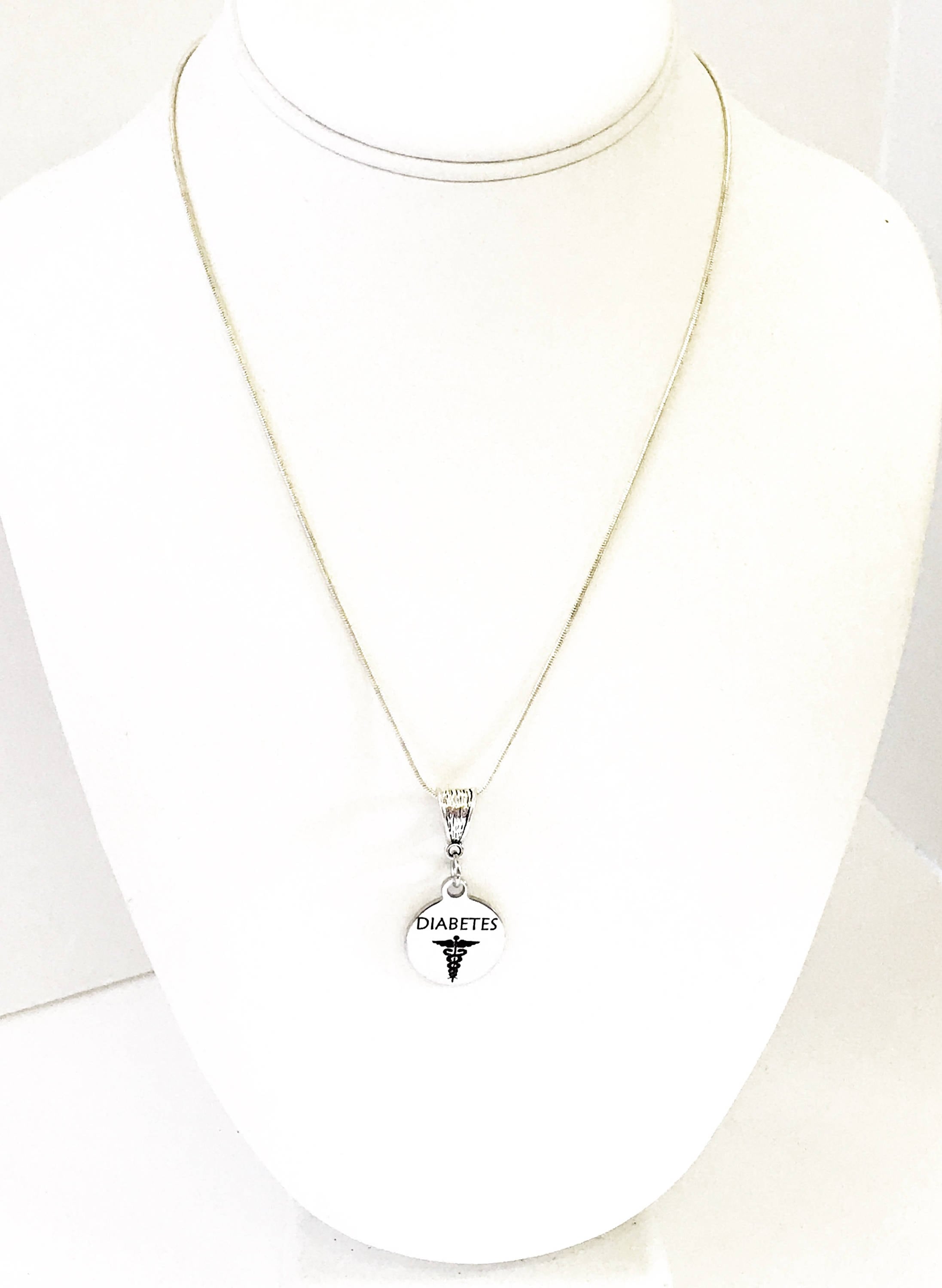 Diabetes Medical Condition Awareness SS Engraved Pendant Necklace, Medical Jewelry Gift For Her, Diabetes Jewelry, Classy Medical Jewelry