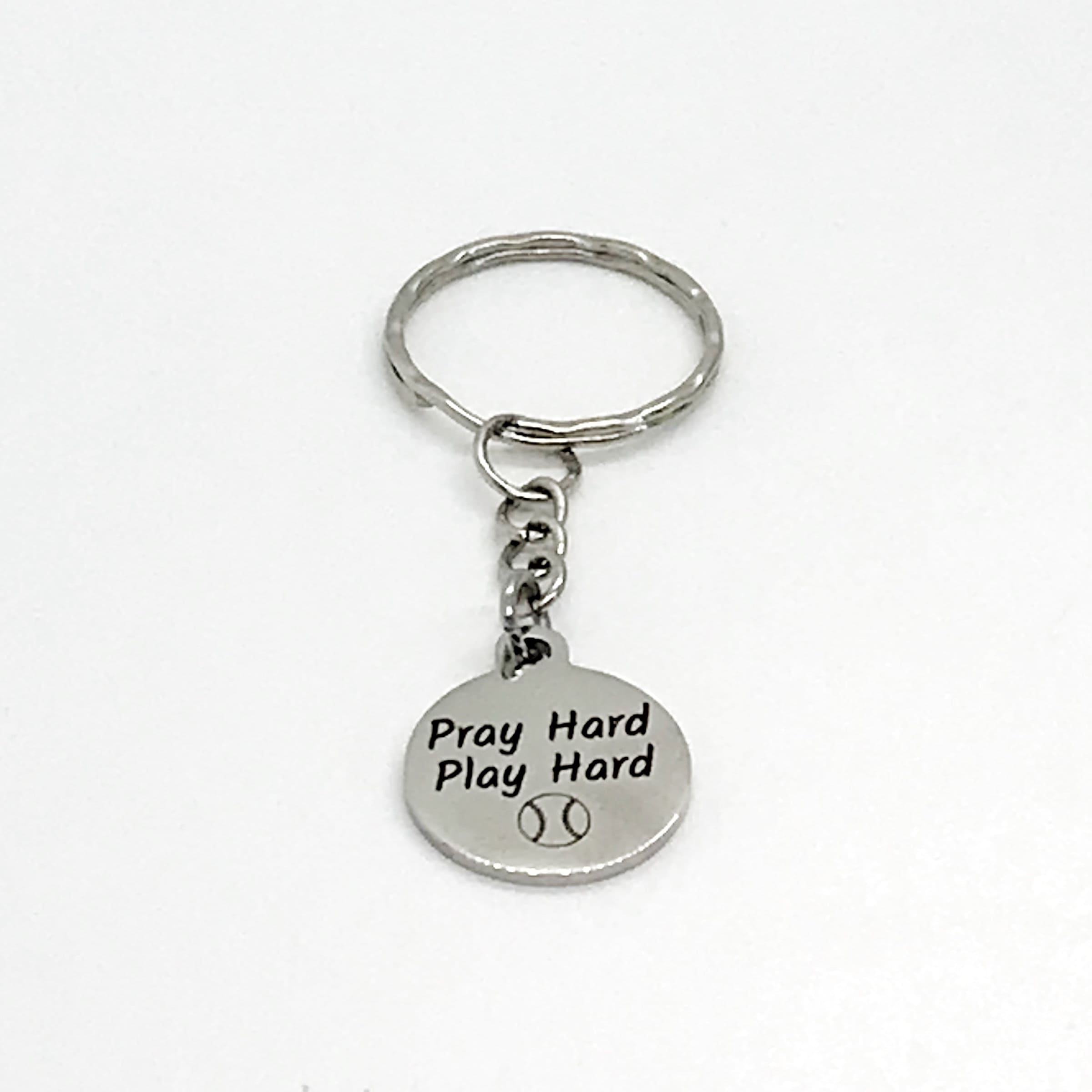 Baseball Keychain, Pray Hard, Play Hard Keychain, Baseball Player Gift, Christian Baseball Player, Baseball Mom Gift, Charm Keychain