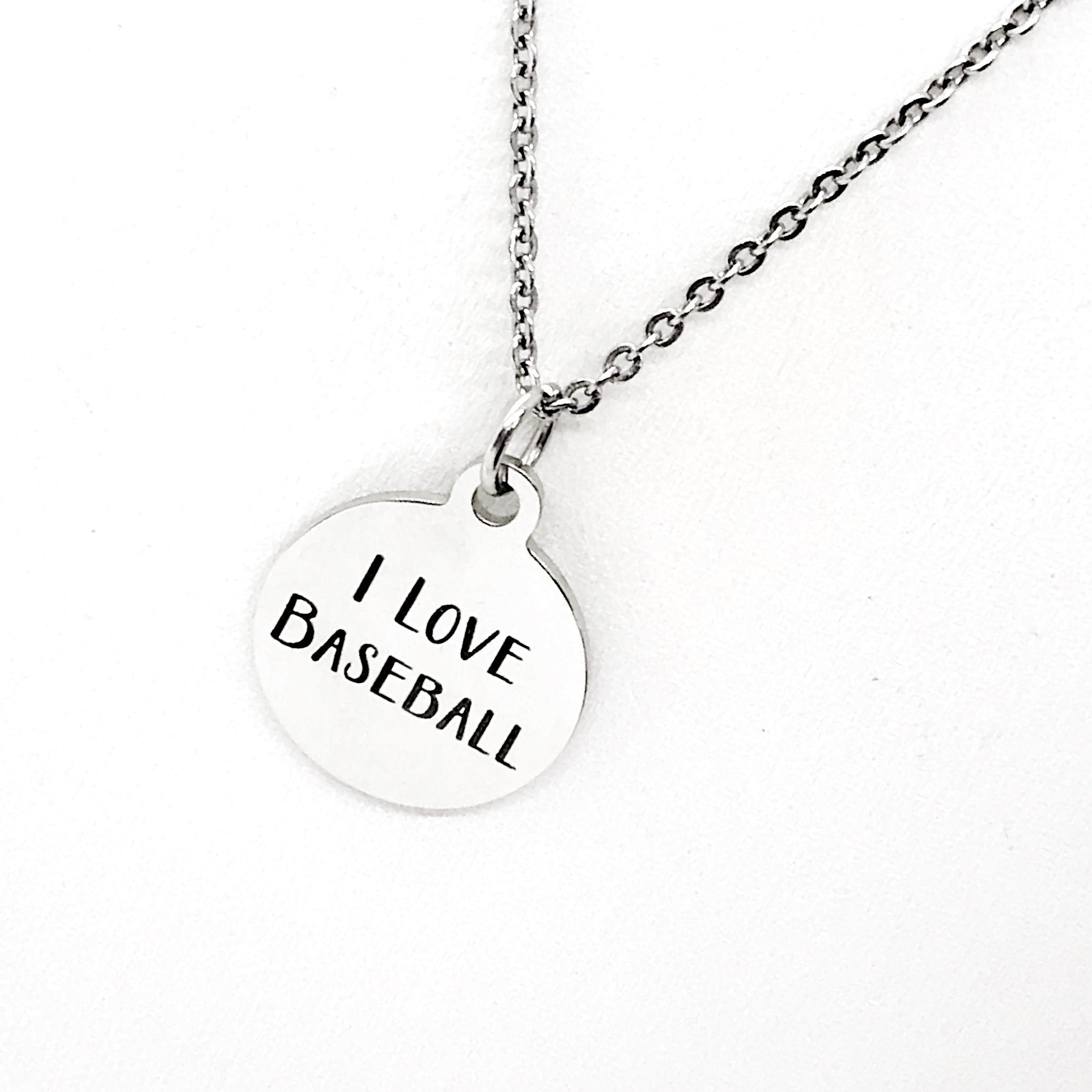 Baseball Necklace, I Love Baseball Jewelry, Baseball Player Necklace, Baseball Mom Gift, Baseball Player Gift, Stainless Necklace