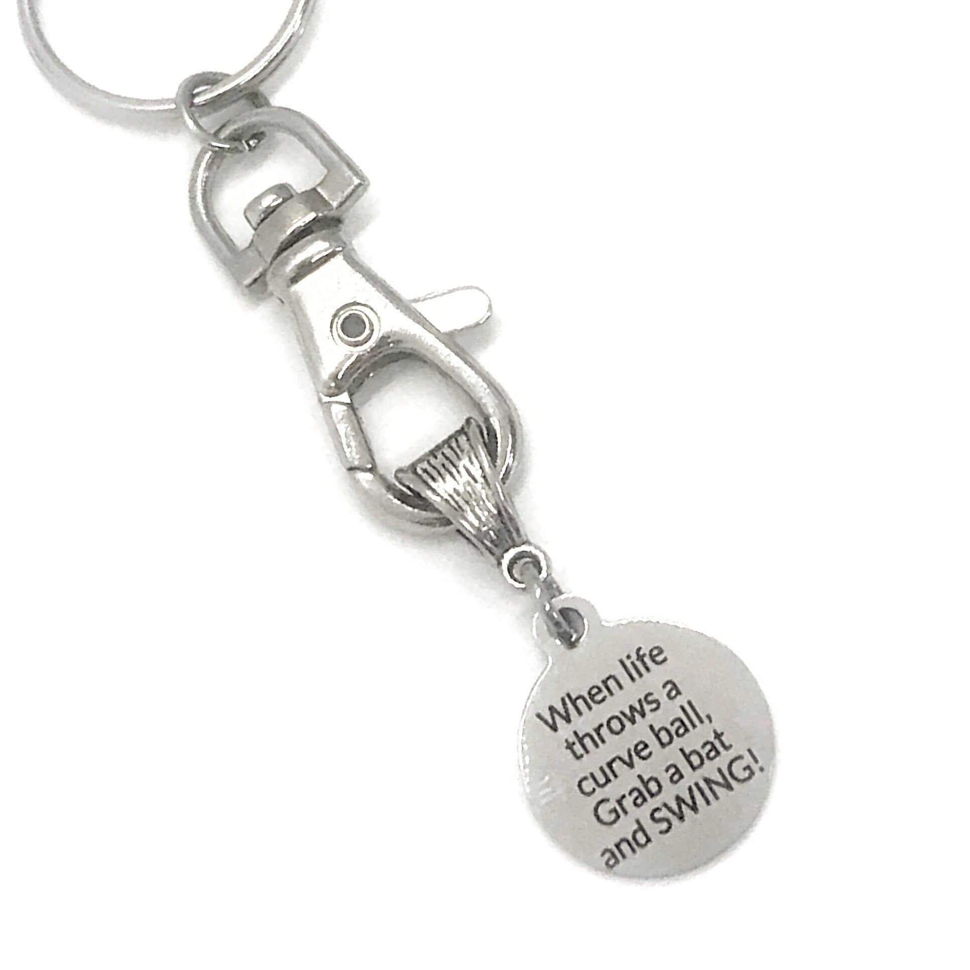 Baseball Player Gift, Baseball Keychain, When Life Throws You A Curve Ball, Grab A Bat And SWING, Baseball Quote Gift, Motivation Gift