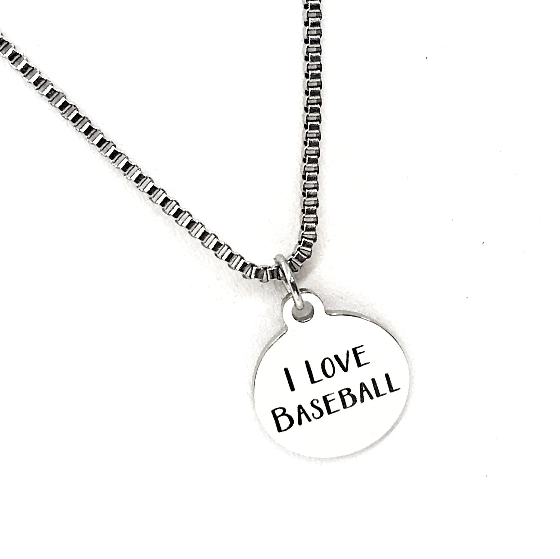 Baseball Necklace, I Love Baseball Necklace, Baseball Player Gift, Stainless Necklace, Son Necklace, Baseball Mom Gift, Box Chain Necklace