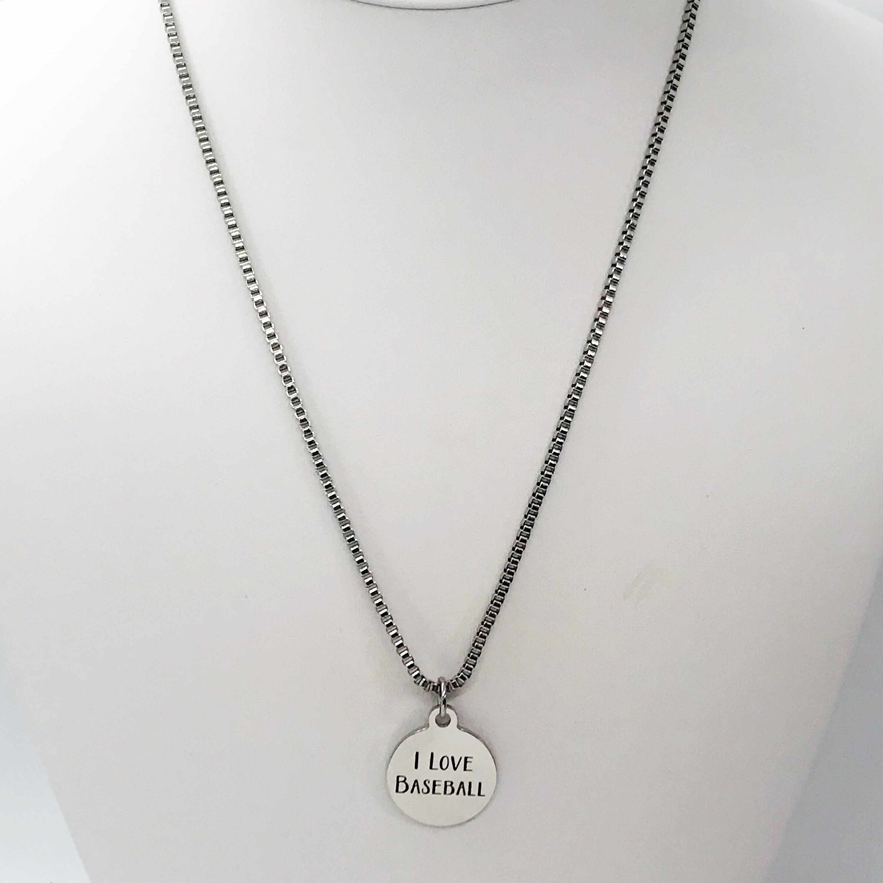 Baseball Necklace, I Love Baseball Necklace, Baseball Player Gift, Stainless Necklace, Son Necklace, Baseball Mom Gift, Box Chain Necklace