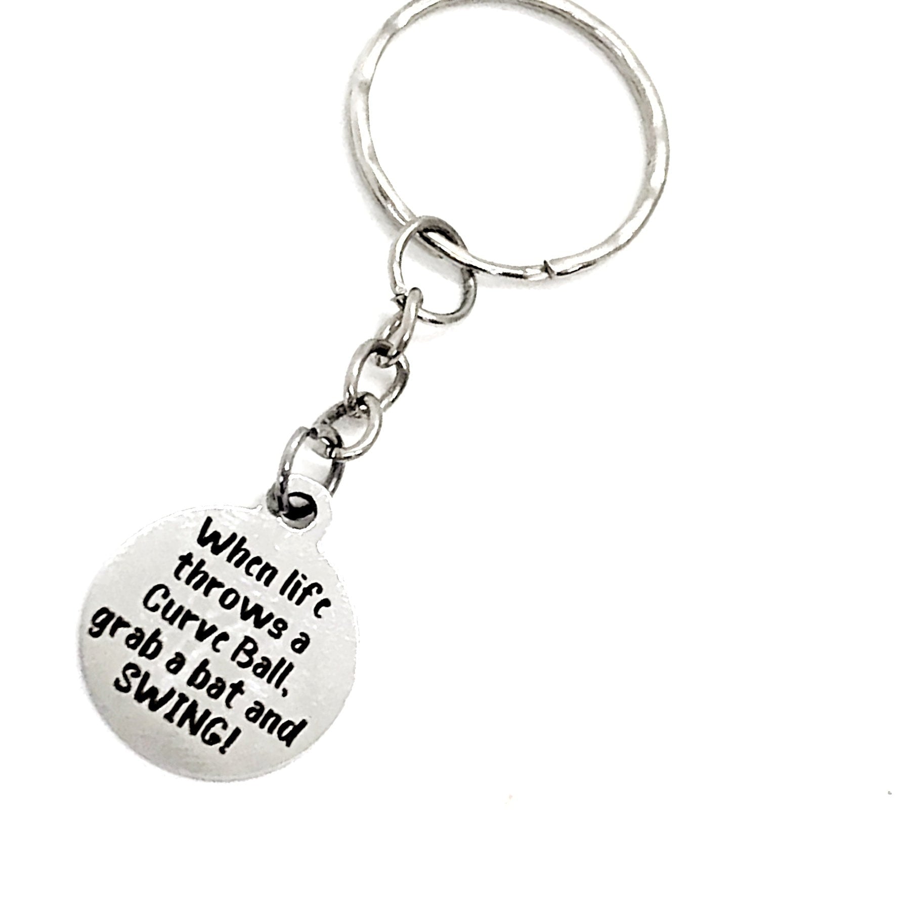 When Life Throws A Curve Ball, Grab A Bat And Swing Keychain, Baseball Quote, Softball Quote, Encouraging Quote, Motivating Gift,