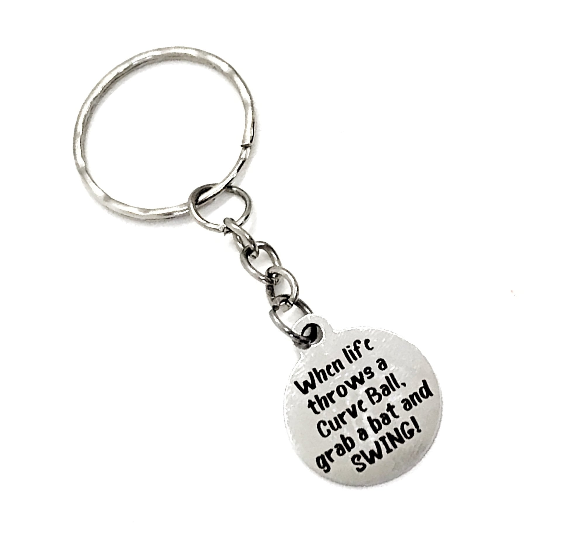 When Life Throws A Curve Ball, Grab A Bat And Swing Keychain, Baseball Quote, Softball Quote, Encouraging Quote, Motivating Gift,