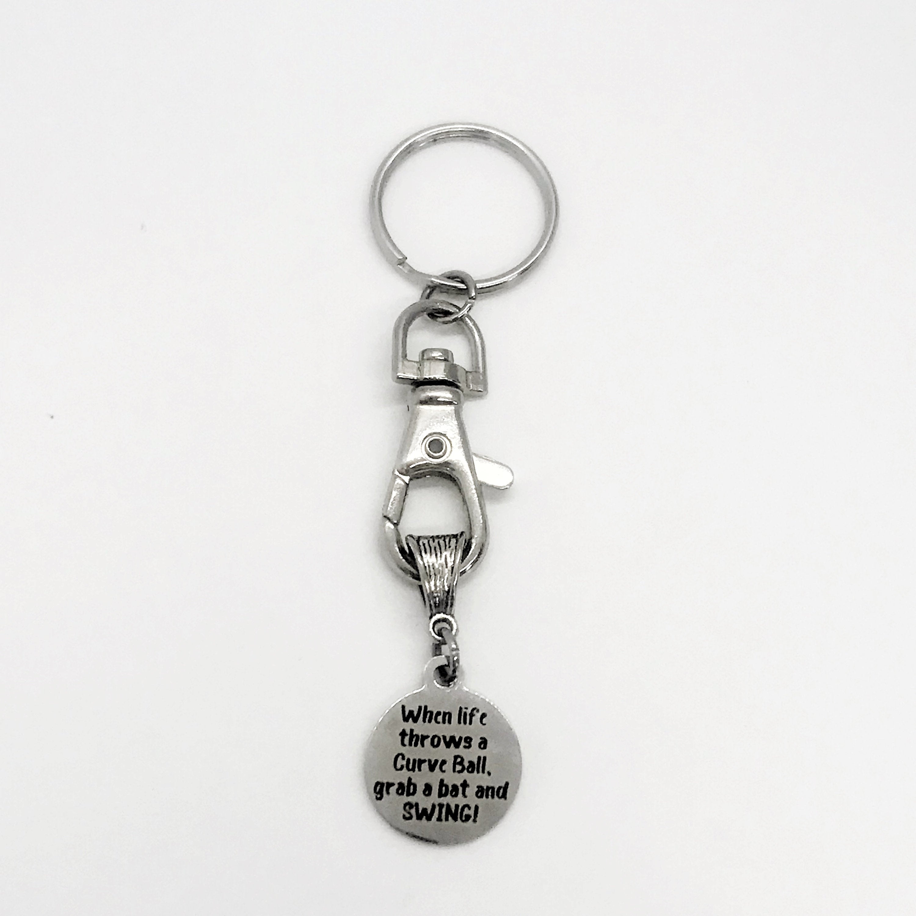 Baseball Keychain, When Life Throws You A Curve Ball, Grab A Bat And SWING, Baseball Quote, Baseball Player Gift, Motivation Gift
