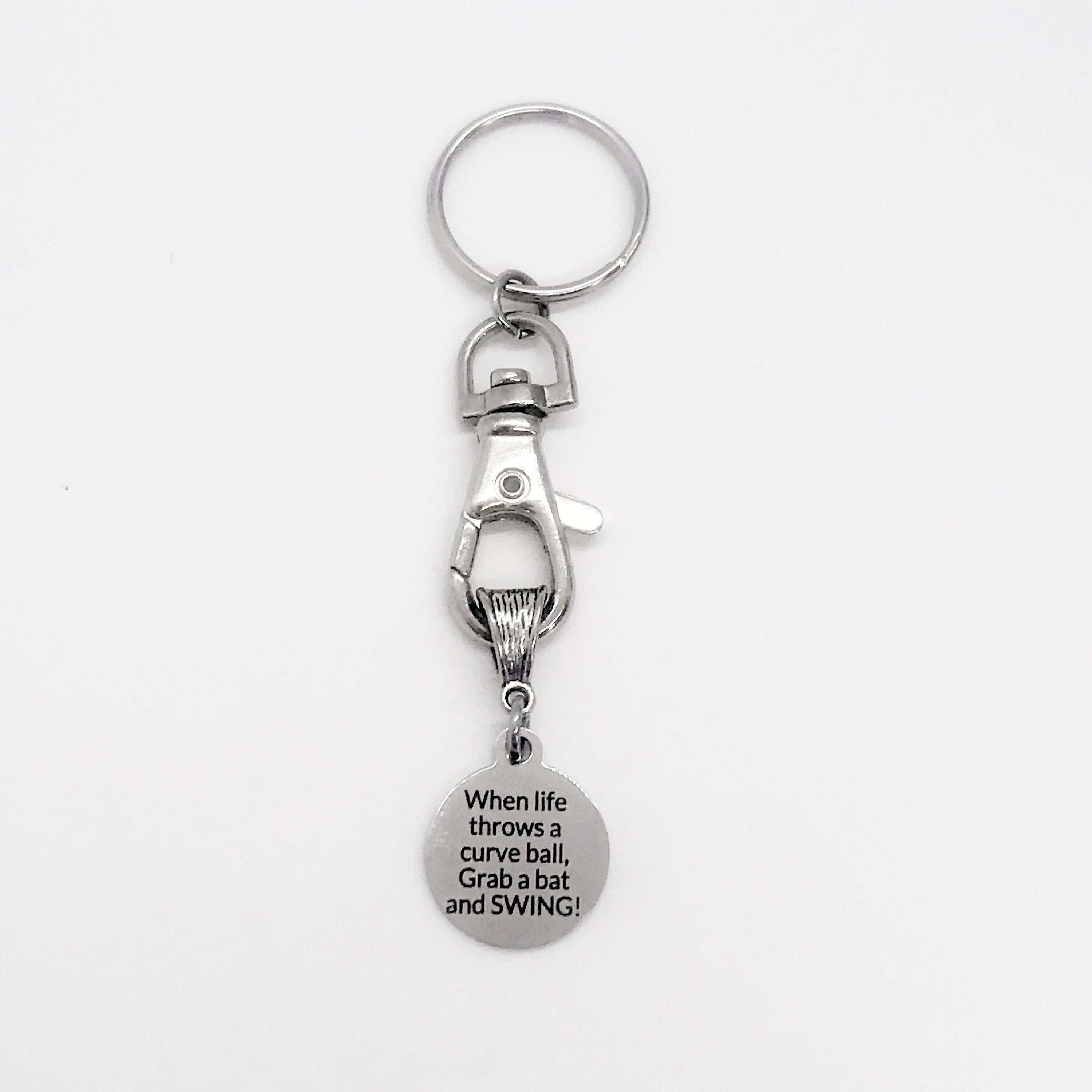 Baseball Player Gift, Baseball Keychain, When Life Throws You A Curve Ball, Grab A Bat And SWING, Baseball Quote Gift, Motivation Gift