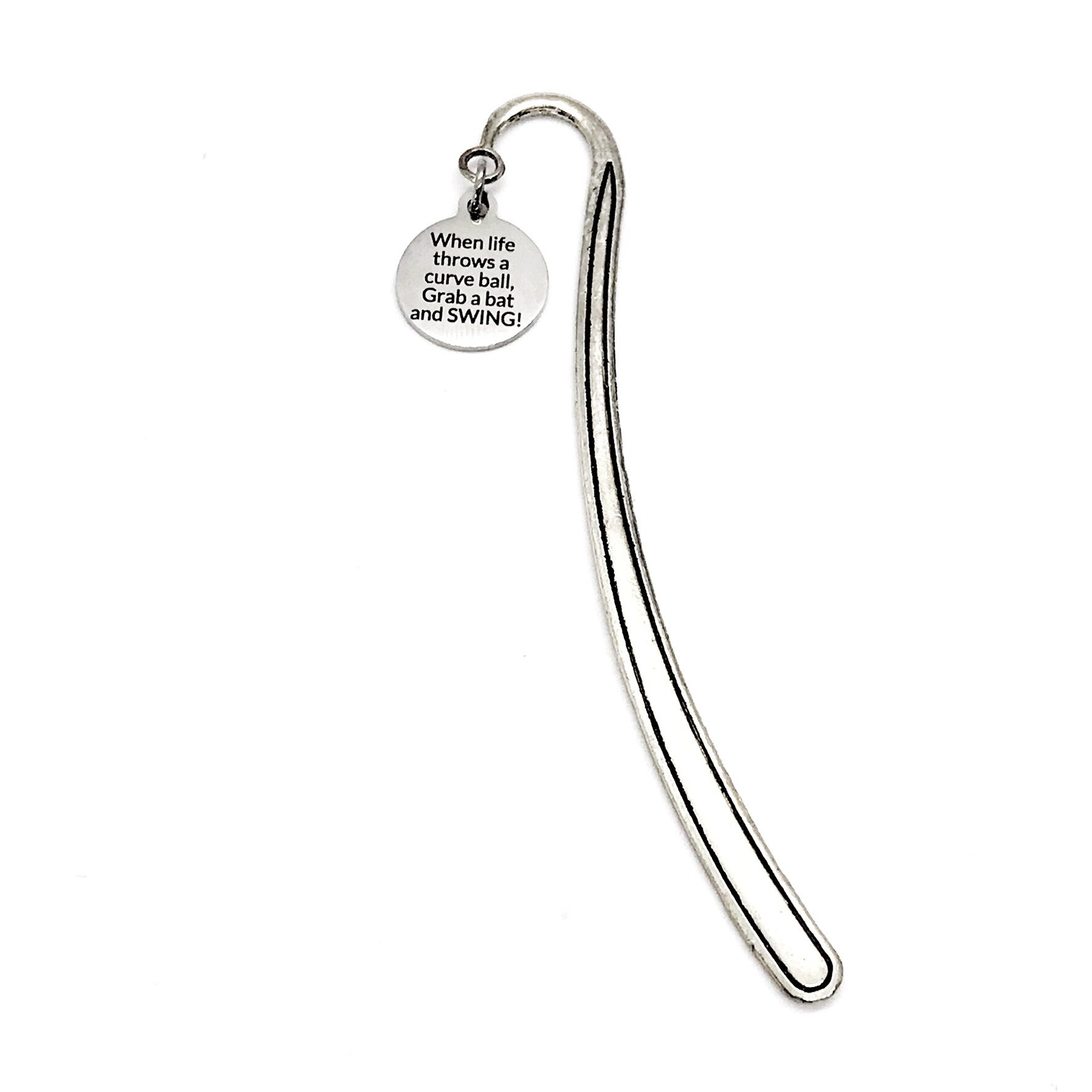 Planner Charm, When Life Throws A Curve Ball, Grab A Bat And SWING Bookmark, Baseball Gift, Encouraging Bookmark Gift, Planner Bookmark