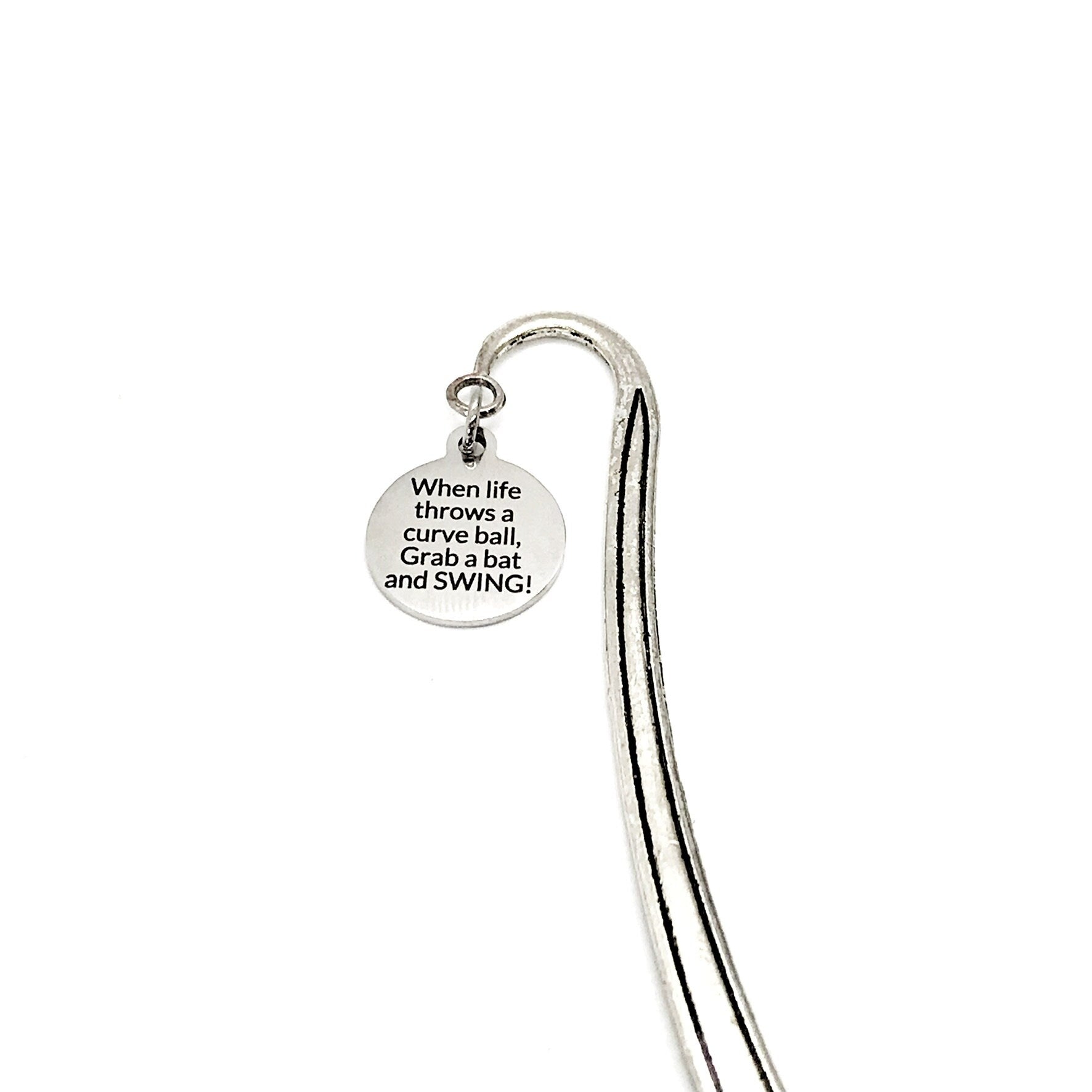 Planner Charm, When Life Throws A Curve Ball, Grab A Bat And SWING Bookmark, Baseball Gift, Encouraging Bookmark Gift, Planner Bookmark