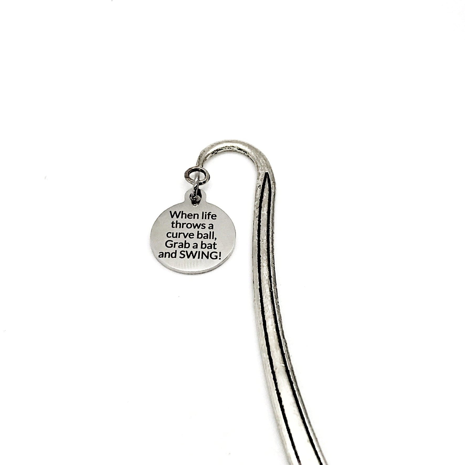 Planner Charm, When Life Throws A Curve Ball, Grab A Bat And SWING Bookmark, Baseball Gift, Encouraging Bookmark Gift, Planner Bookmark